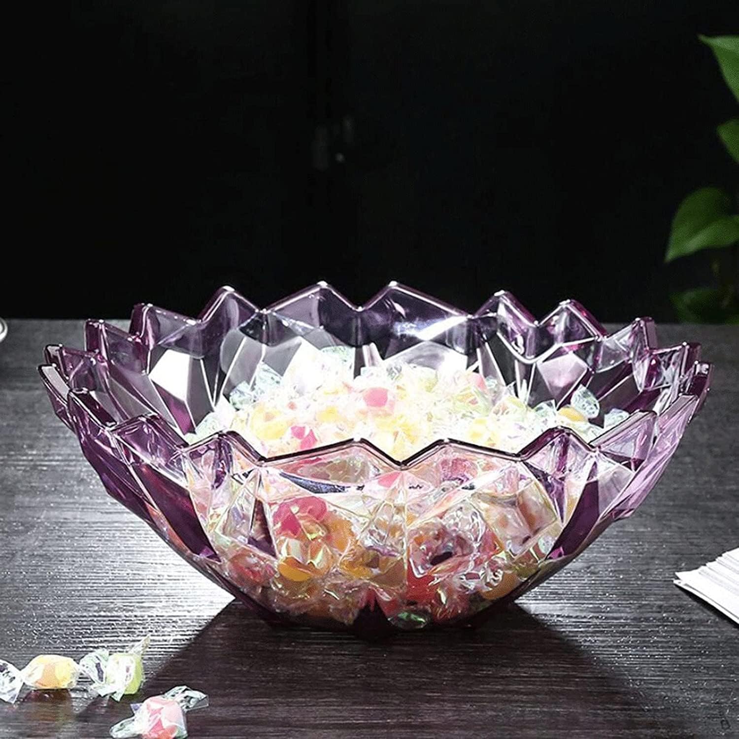 Fruit Basket Holder Living Room Fruit Bowl Candy Dish, Acrylic Nut Plate, Large Crystal Melon Fruit Plate, Food Storage Desktop Storage (Black)