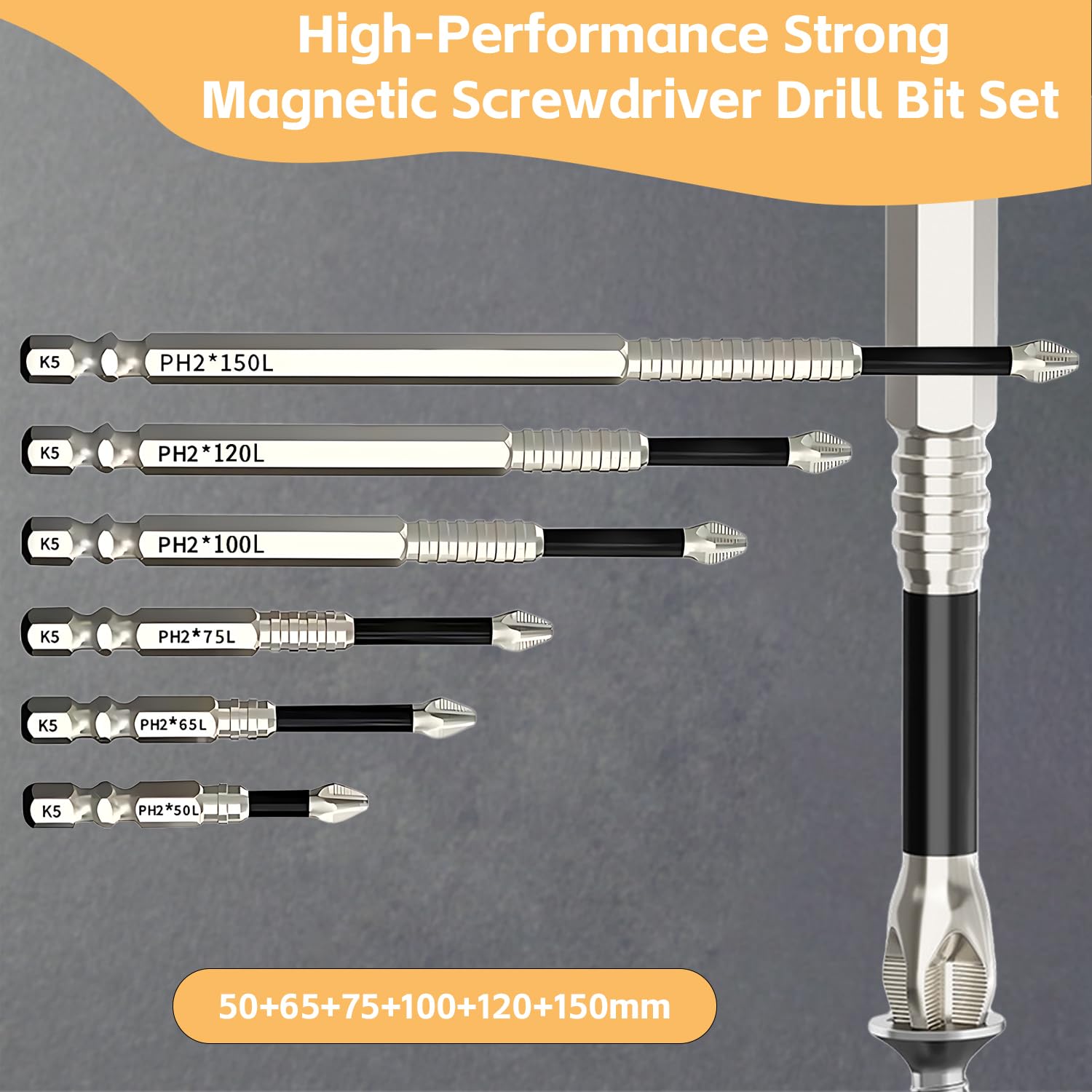 6Pcs Magnetic Screwdriver Bits, High Magnetic Screwdriver Drill Bit Set, Impact Driver Bit Set for Electric Drill(B) - Image 3