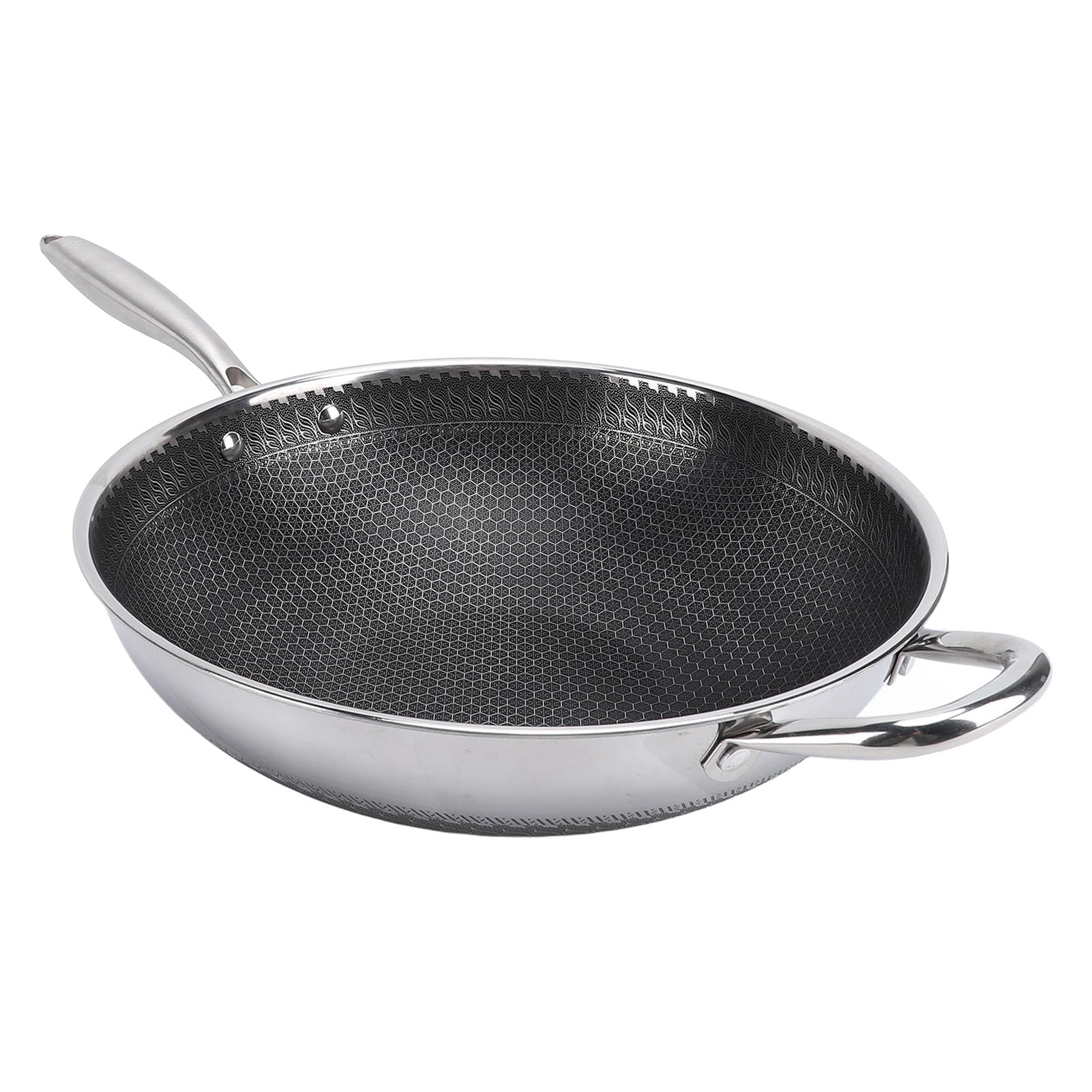 Aramox Sartén Wok de Acero Inoxidable, 32 Cm Antiadherente de Panal para