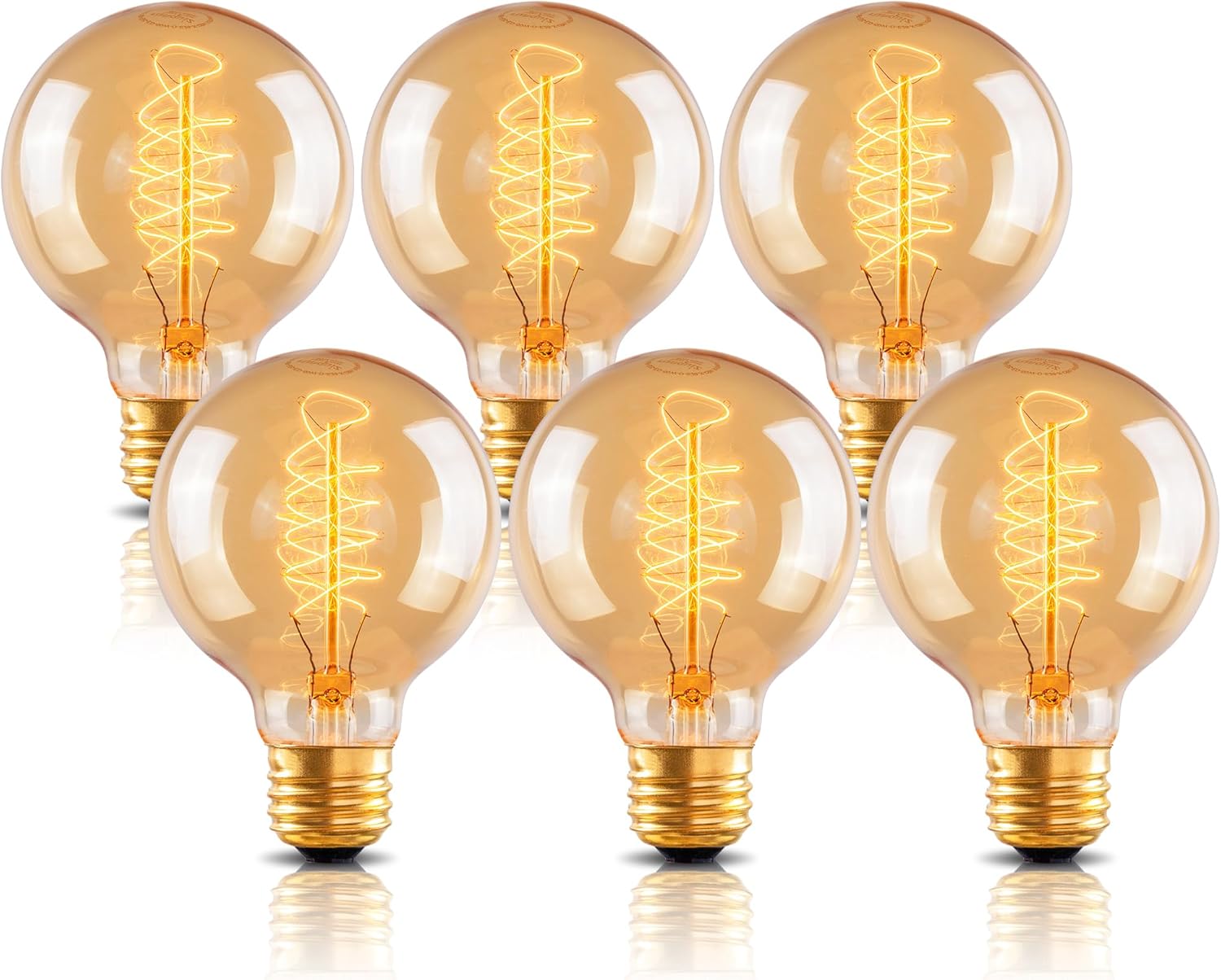 New Lights G25 Globe Edison Light Bulb, 60W Vintage Round Edison Bulb, Vintage Light Bulb, Old Fashion Dimmable Retro Incandescent Light Bulbs, 2100K Warm White,E26, Amber Glass, 6 Pack