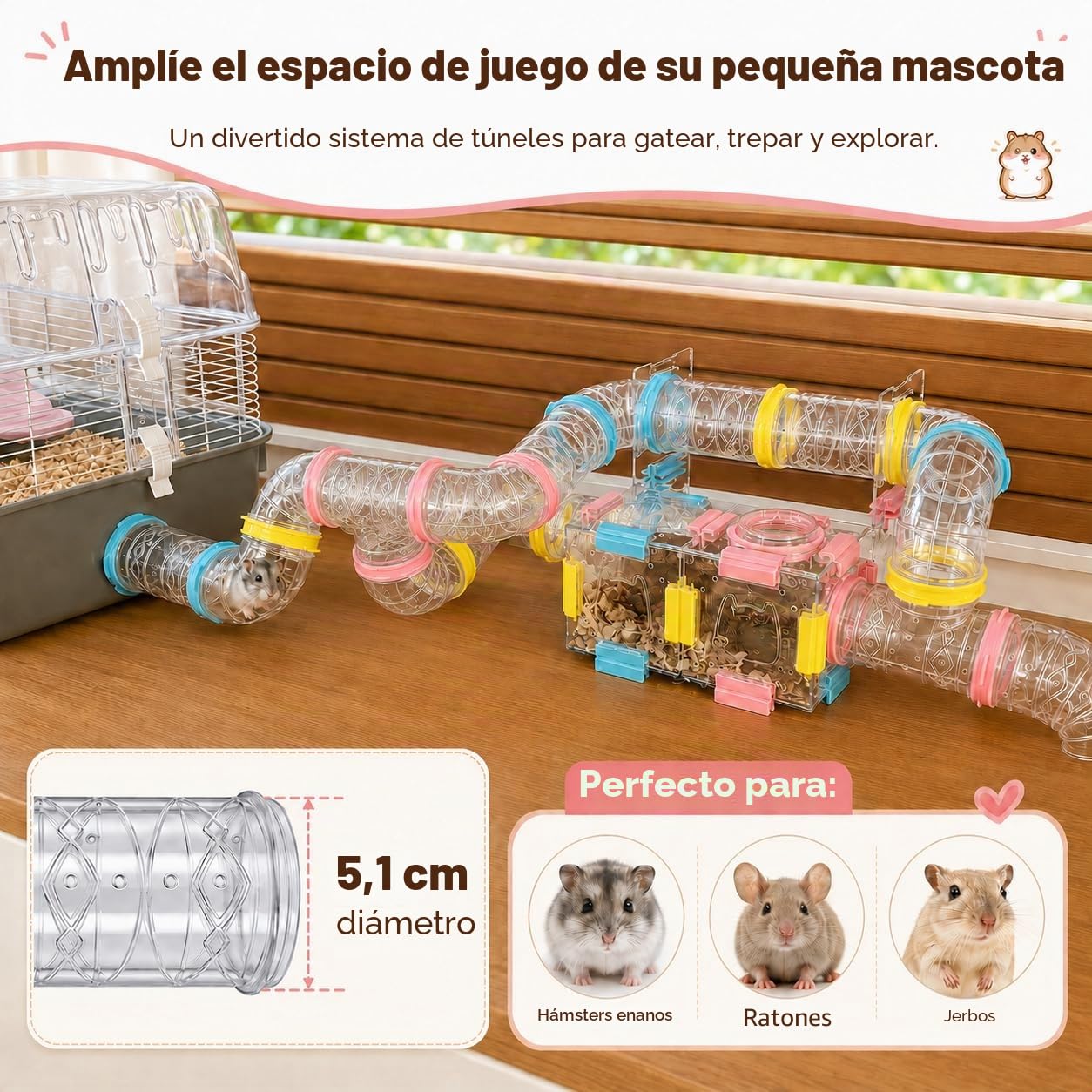 94 Piezas de Bricolaje Hámster Túnel Patio de Recreo Módulo,Tubo Casa Plataforma Accesorios de Jaula para Hámster de Ratón y Otros Animales Pequeños