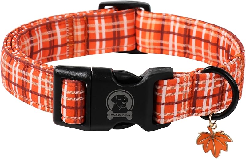 Coleira X-Small para Cães com Estampa Xadrez de Outono MR.CHUBBYFACE — 2,54 cm x 20,57–30,73 cm