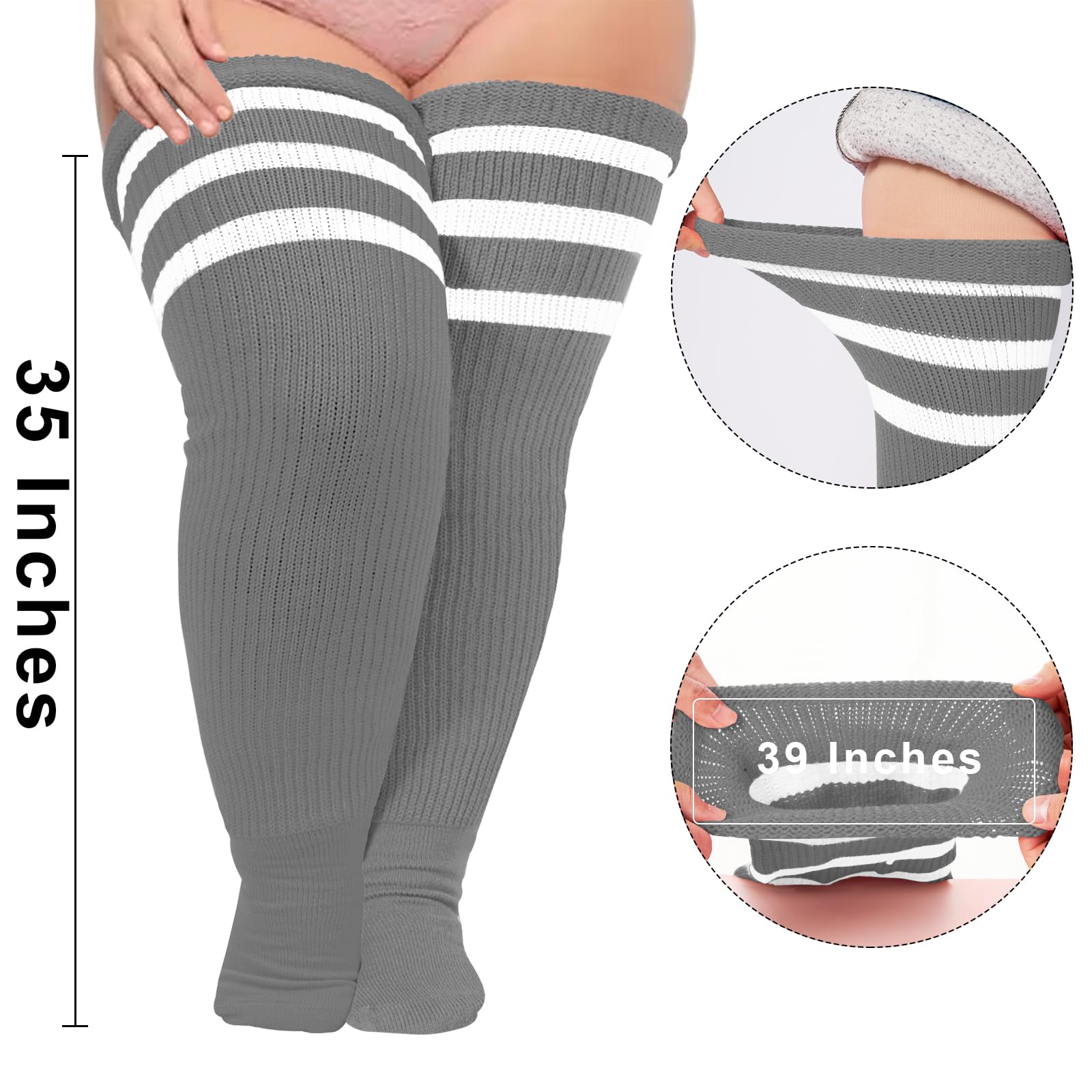 Moon Wood Plus Size Thick Thigh High Socks for Thick Thighs- Extra Long Striped Over the Knee Halloween Socks Leg Warmers