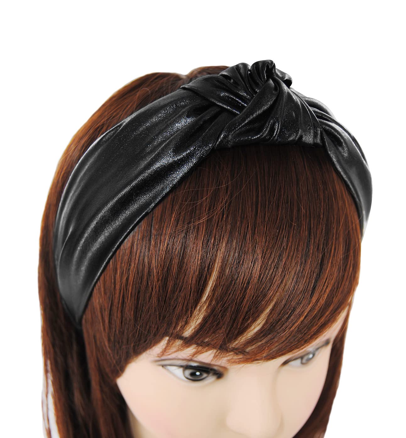 axy Wide Headband with Knot Metallic Colour - Women's Headband in Metallic Look Headband Hair Accessories HR35G (Black) - Image 2