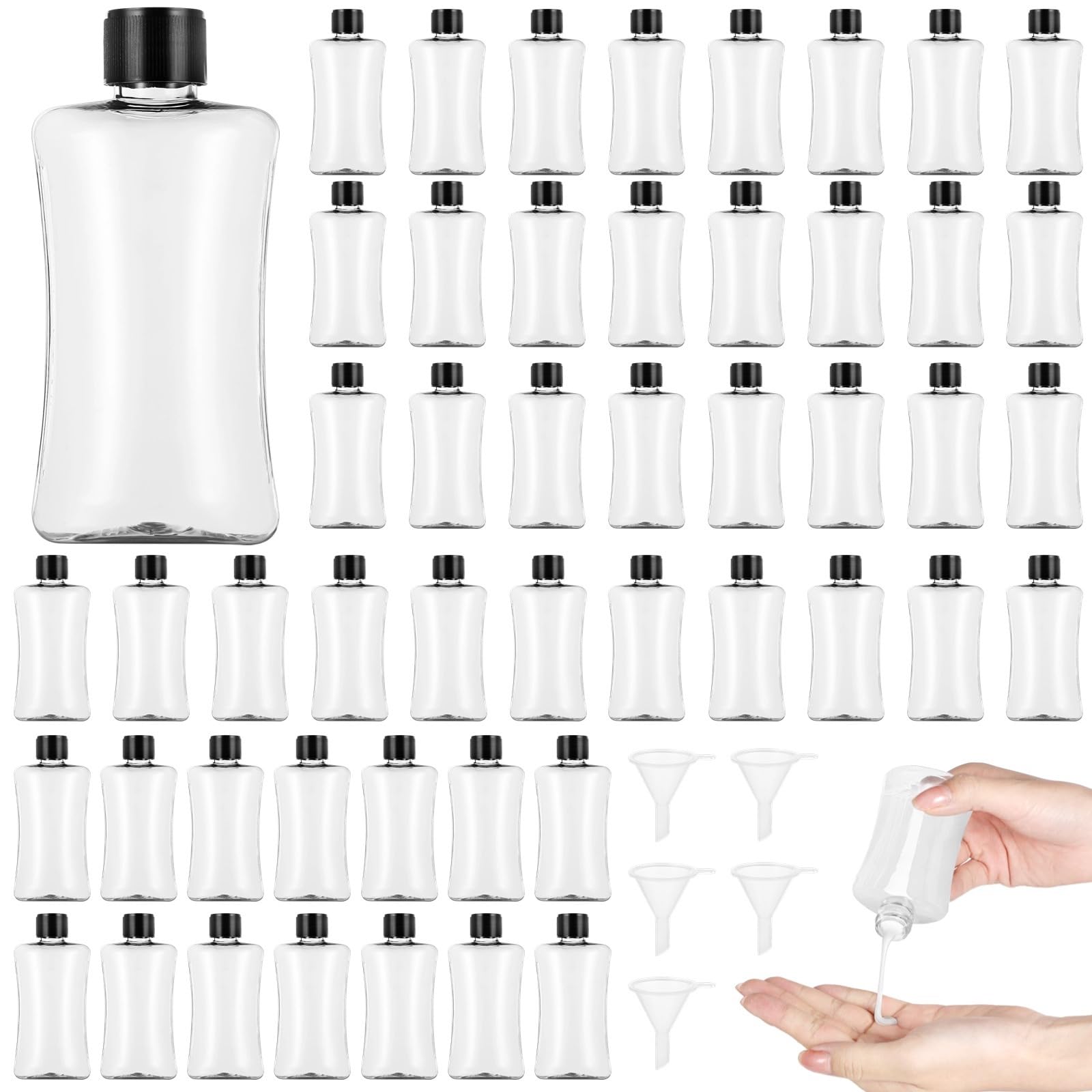50 szt. butelek podróżnych z klapką, 100 ml, przezroczyste plastikowe pojemniki podróżne, przenośne, szczelne butelki do wyciskania, do wielokrotnego napełniania, puste pojemniki kosmetyczne na płynny