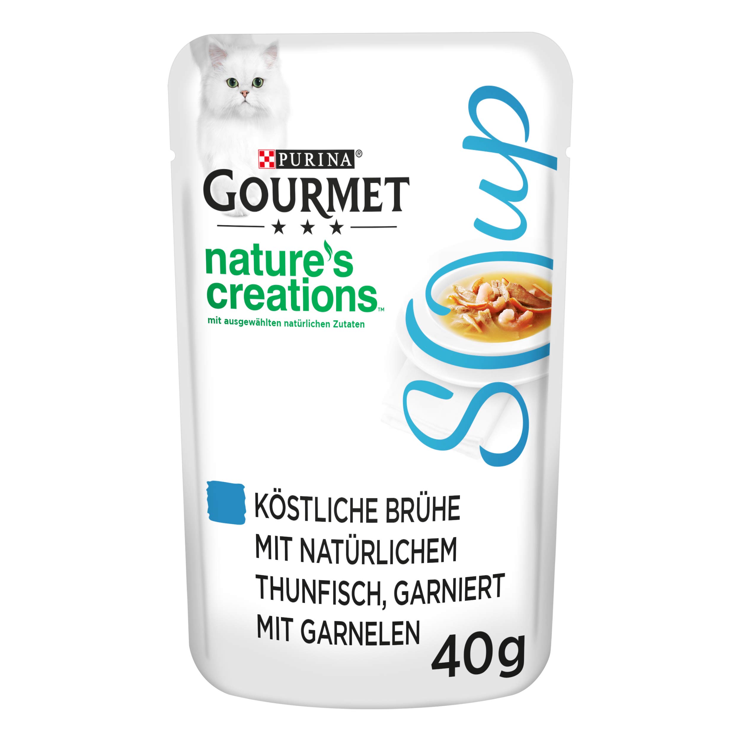 Gourmet PURINA GOURMET Crystal Soup für Katzen mit naturbelassenem Thunfisch und Garnelen, 32er Pack (32 x 40g)