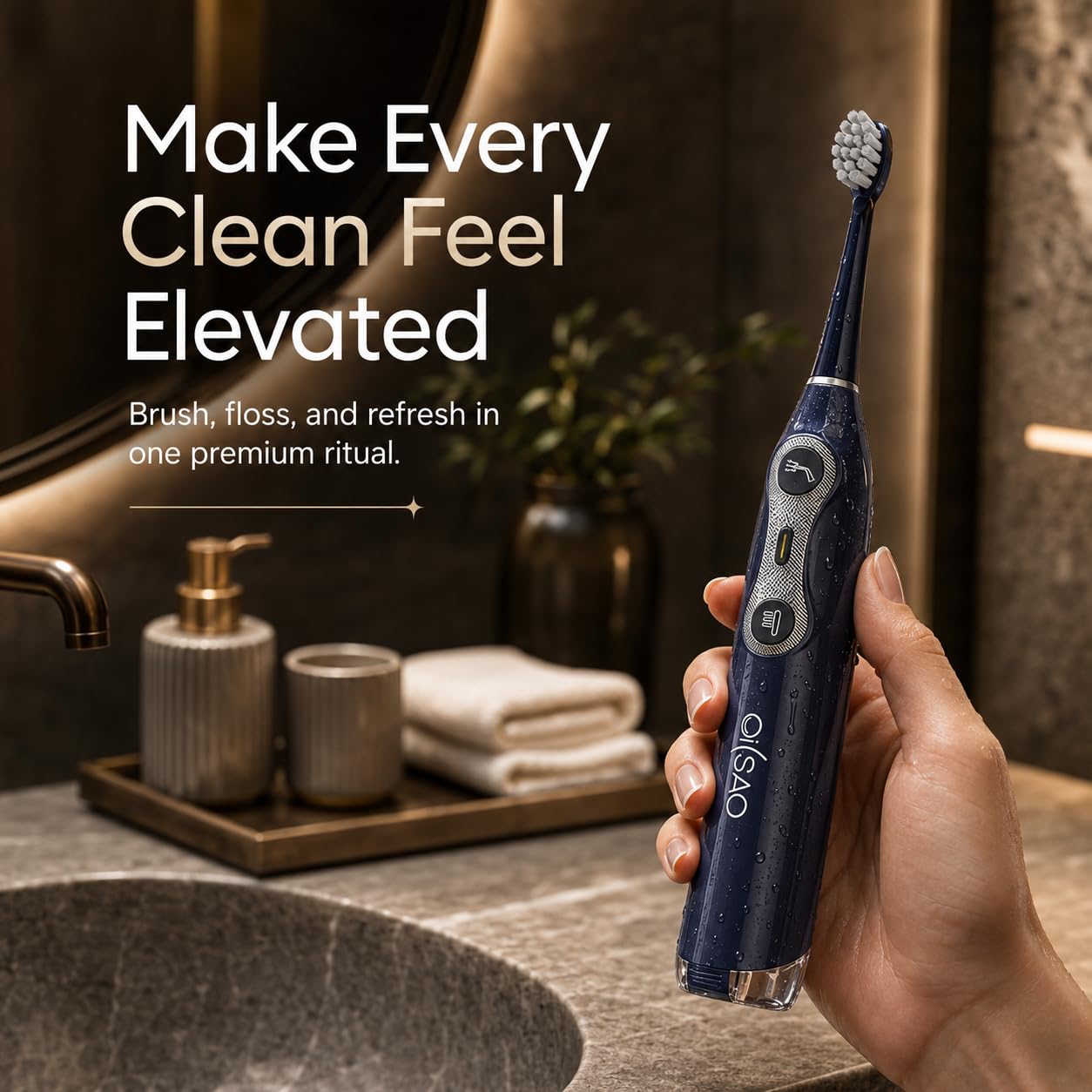 Pro - Cepillo de dientes eléctrico sónico todo en uno con hilo dental de agua, vibración de 60°, 5 cabezales de cepillo, 3 modos, batería de 30 días, para cuidado sensible de dientes y aparatos