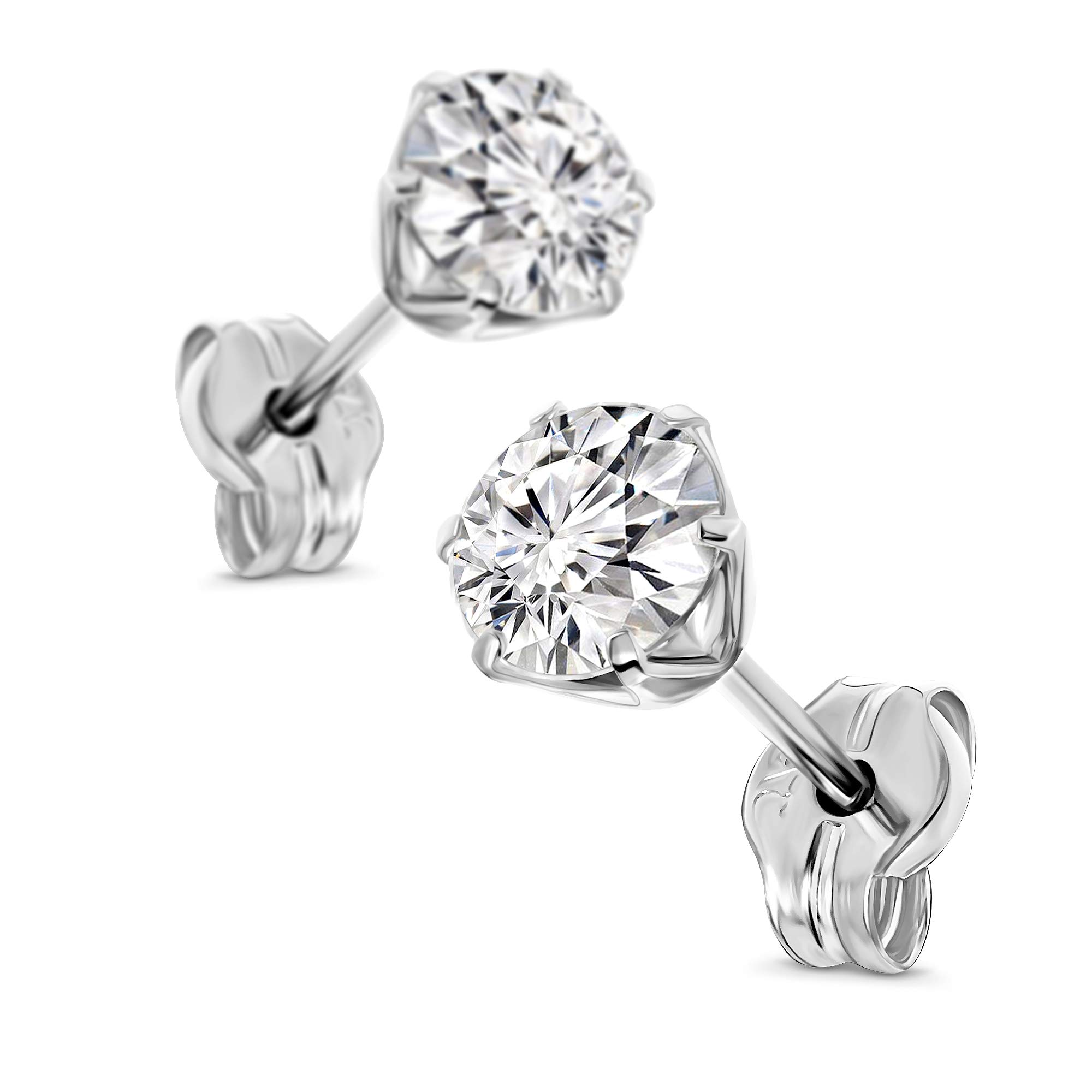 Miore Ohrstecker Damen aus 9 Karat Weißgold 375 mit Smaragd/Saphir/Rubin/Zirkonia im Rundschliff, Ohrringe Damen mit Edelsteinen in Krappenfassung, Schmuck Allergenfrei, Handgemacht (5.5 x 5.5 mm)
