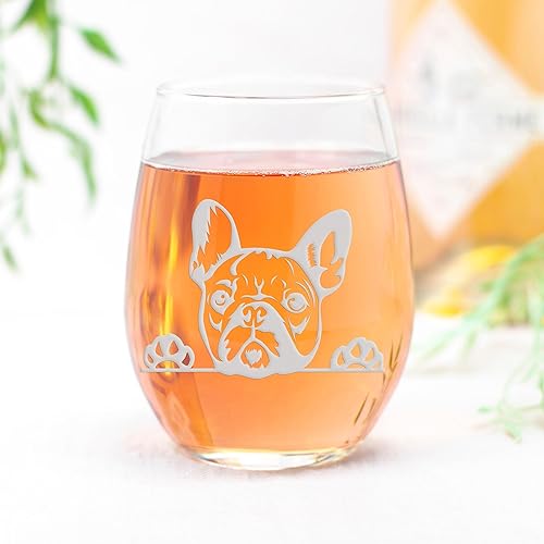 Miniatura 6 de French Bulldog Peeking Paws - Copa de vino sin tallo, regalo para perros y cachorros, 1 copa