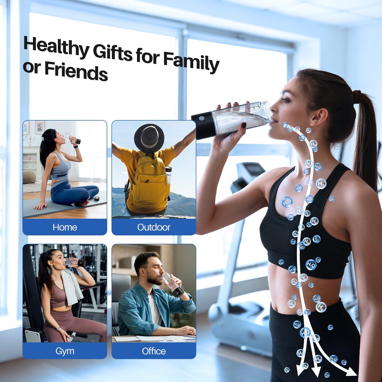 MOVOCA Hydrogen Water Bottle, 3Min 2200PPB Rapid Hydrogen Water Generator -SPE PEM Tech, 15OZ Portable Hydro Water Machine, Health Care Gifts for Husband, Wife, Family, Friends, Travel(Black)