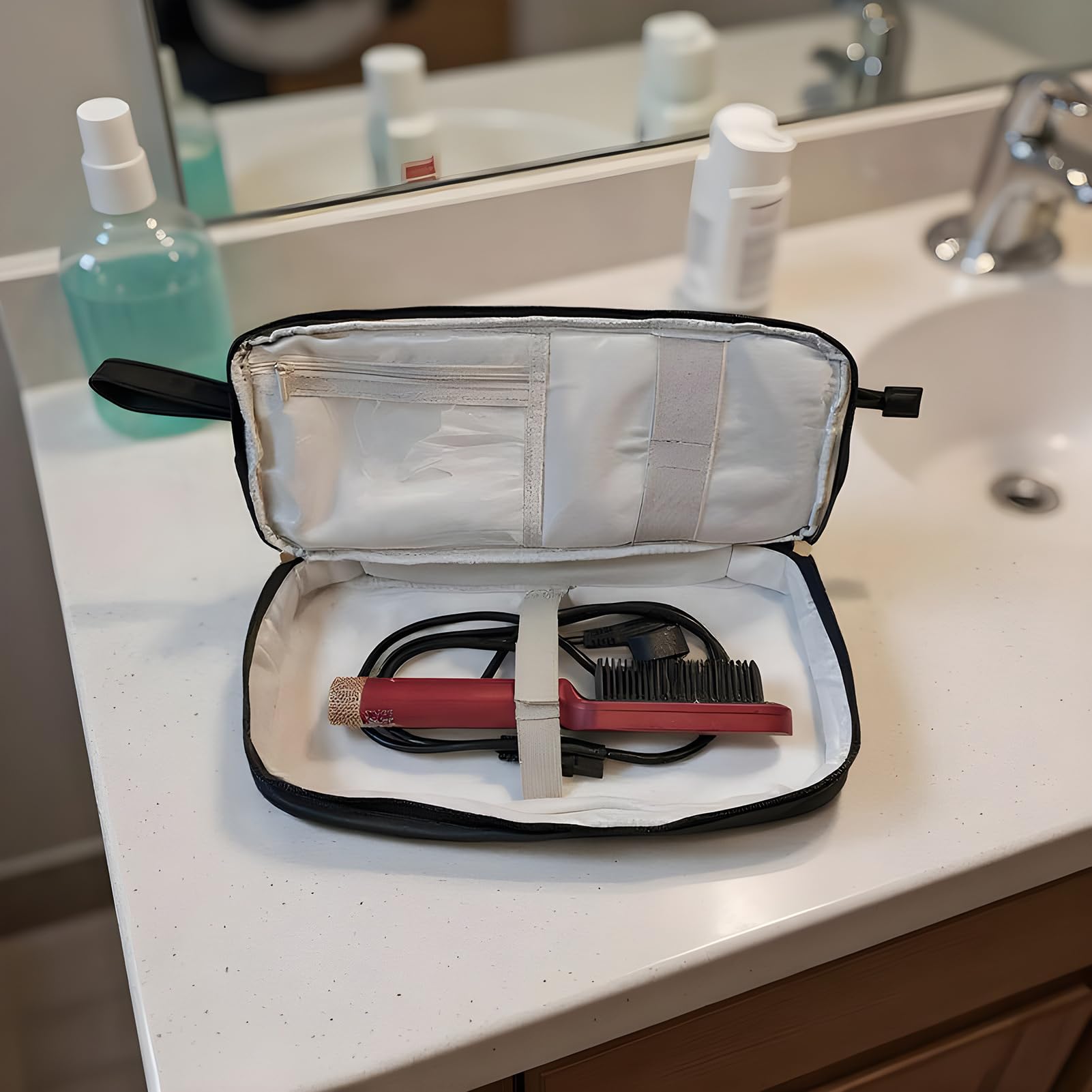 Reisetasche für Haar-Werkzeug, doppellagig, tragbare Friseur-Handtasche, hitzebeständiges Fach, ideal für Zugreisen, Urlaub, Camping, Wochenende, Salon, Fitnessstudio