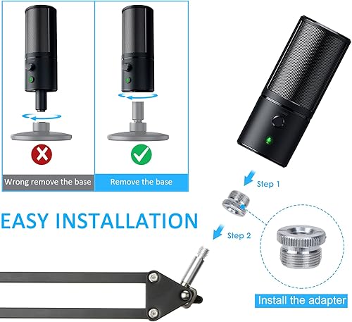 Miniatura 2 de Soporte de micrófono para Razer Seiren X Soporte de brazo de tijera de suspensión ajustable con adaptador de tornillo de 38 a 58 pulgadas, funda de