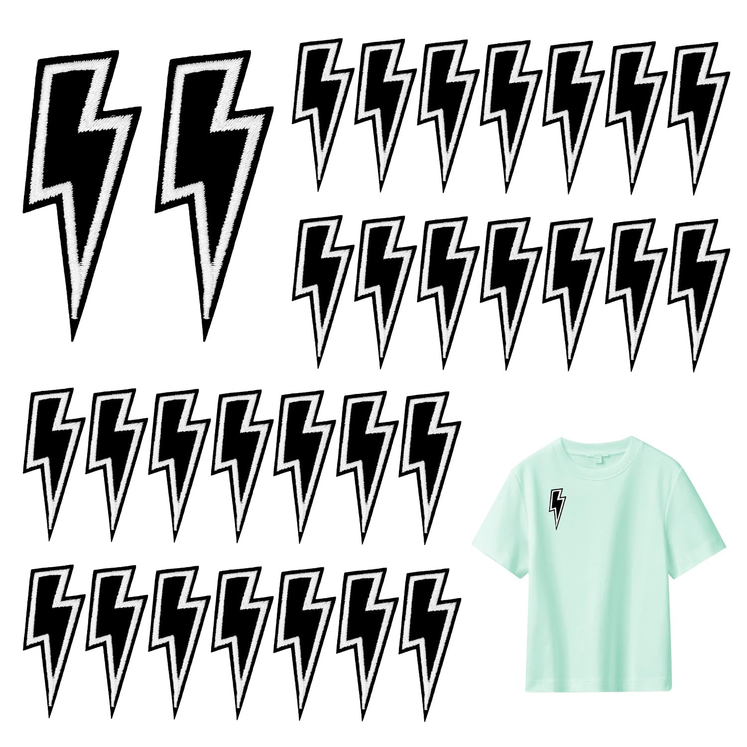 30 Pcs Black Lightning Iron-on Patch, Sew-on Flash Appliques Embroidered Patches Lightning Bolt Patch Embroidered Flash DIY Appliques for Clothes Shoes Bags Hat Jeans