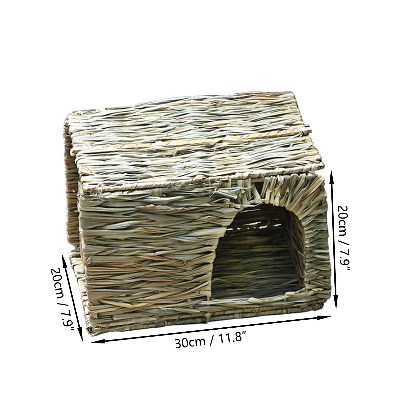 Faltbare Gras-gewebte Tierhütte, Hasenhaus, Spielzeug, Kauspielzeug für Kaninchen, Meerschweinchen, Rennmäuse, Hamster (30,5 x 20,3 x 20,3 cm)