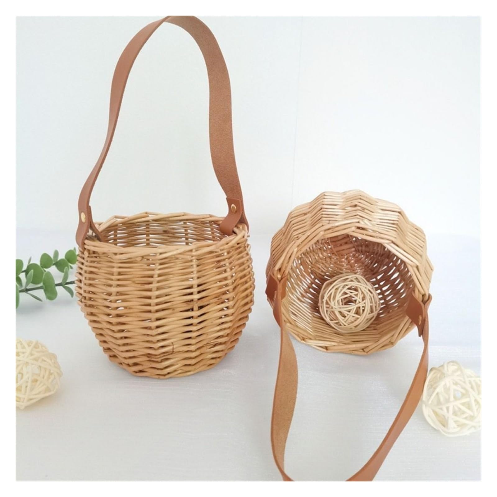Générique Ceinture de panier fleurs suspendue marron, Pot rond tissé, ornement bureau, en osier, for balcon et terrasse