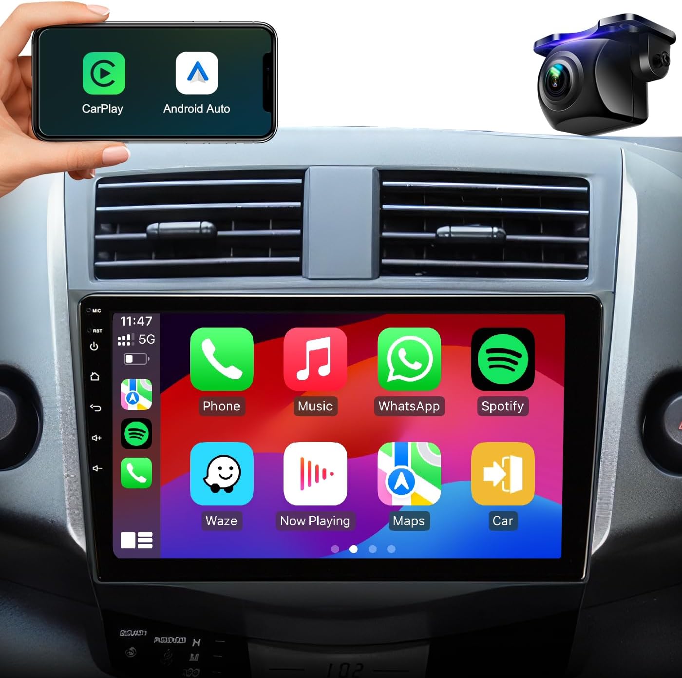 Car Radio Upgrade for Toyota RAV4 2006 2007 2008 2009 2010 2011 2012 with 9 Inch IPS HD TouchScreen/Android12/5G WiFi/Wireless CarPlay Android Auto/GPS FM/SWC Bluetooth 1080P Backup Camera