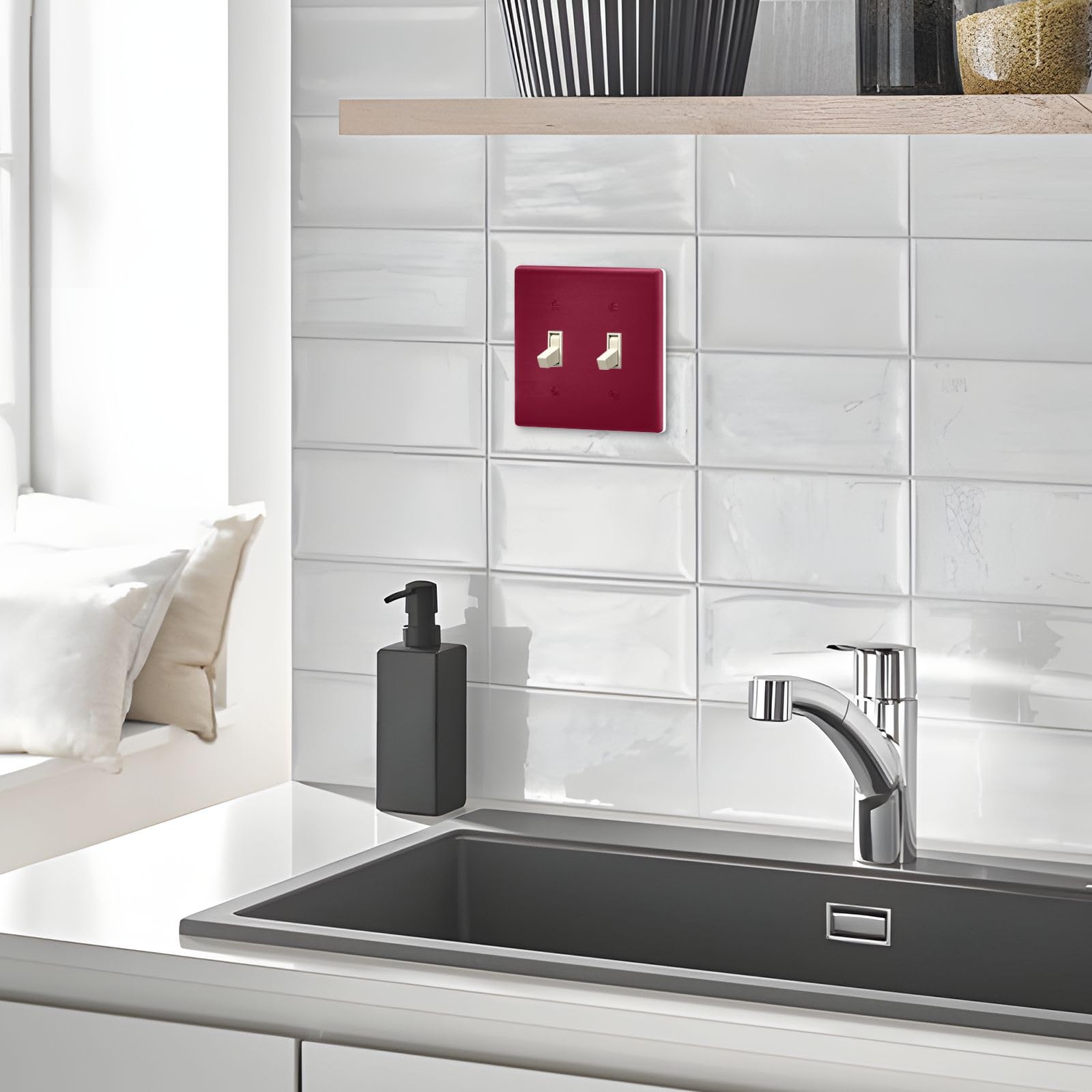 Copri Interruttore Doppio A Tema Uva E Vino – Rosso, In Policarbonato, 11,4 Cm, Decorazione Parete Per Cucina, Cantina - 4