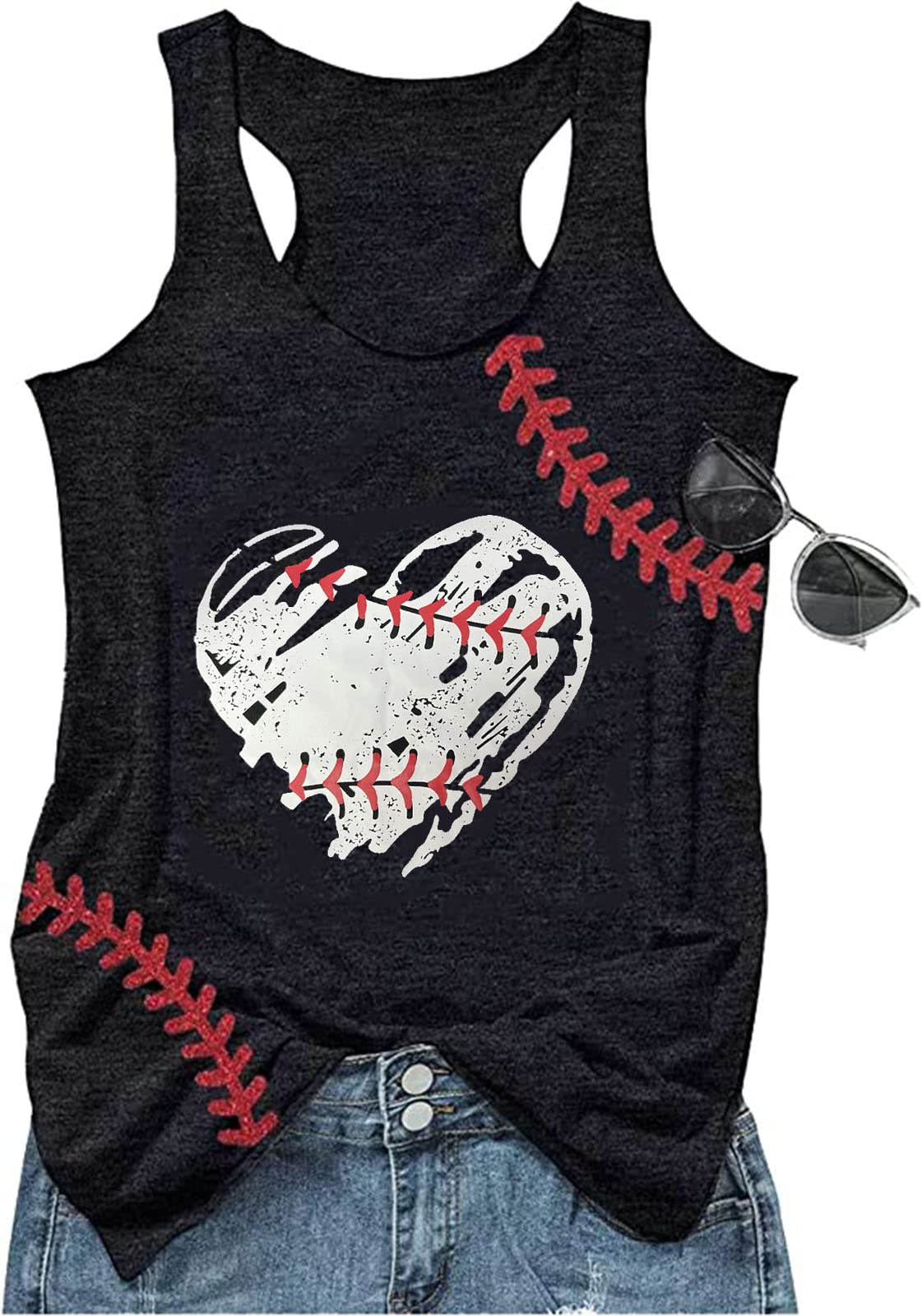 EXMIUNBaseball Mom Tank Tops for Women Funny Baseball Workout Tank Tops Summer Sleeveless Baseball Tee Shirts Tops
