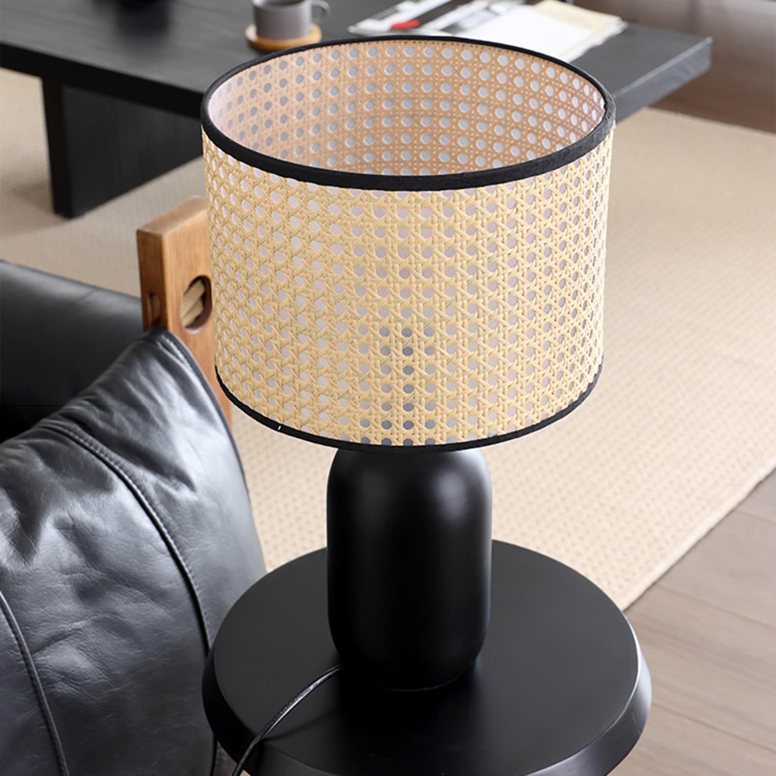 Minimalistyczna Lampa Stołowa, Lampka Nocna Z Rattanu Bohe, Do Sypialni I Salonu, Matowa Czarna Metalowa Podstawa, Nowoczesna Beżowa Lampa Biurkowa, W Zestawie żarówka LED 9 W Z ściemniania