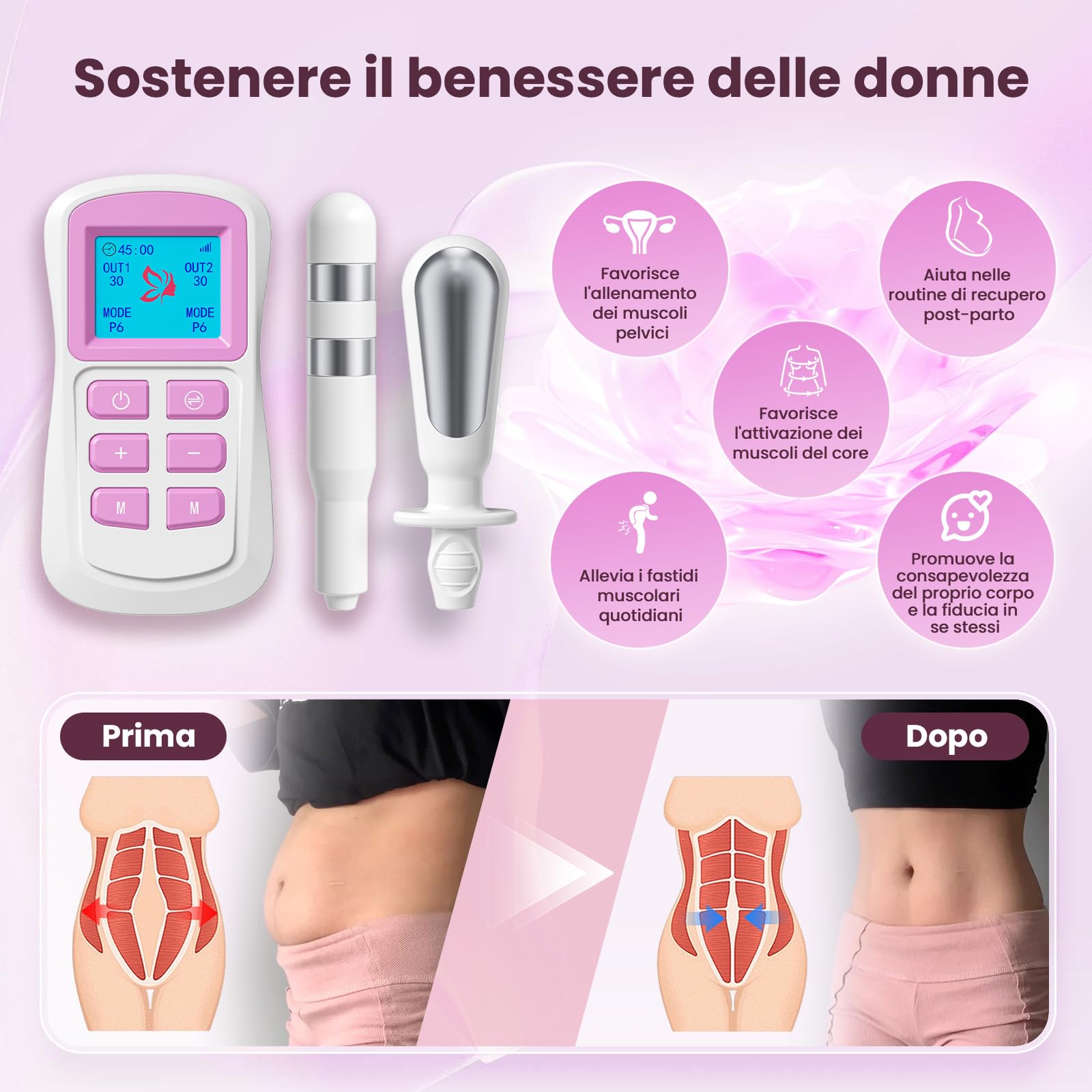 Trainer per il pavimento pelvico, allenamento muscolare del pavimento pelvico, TENS per alleviare il dolore, elettrodi ed elettrodi speciali