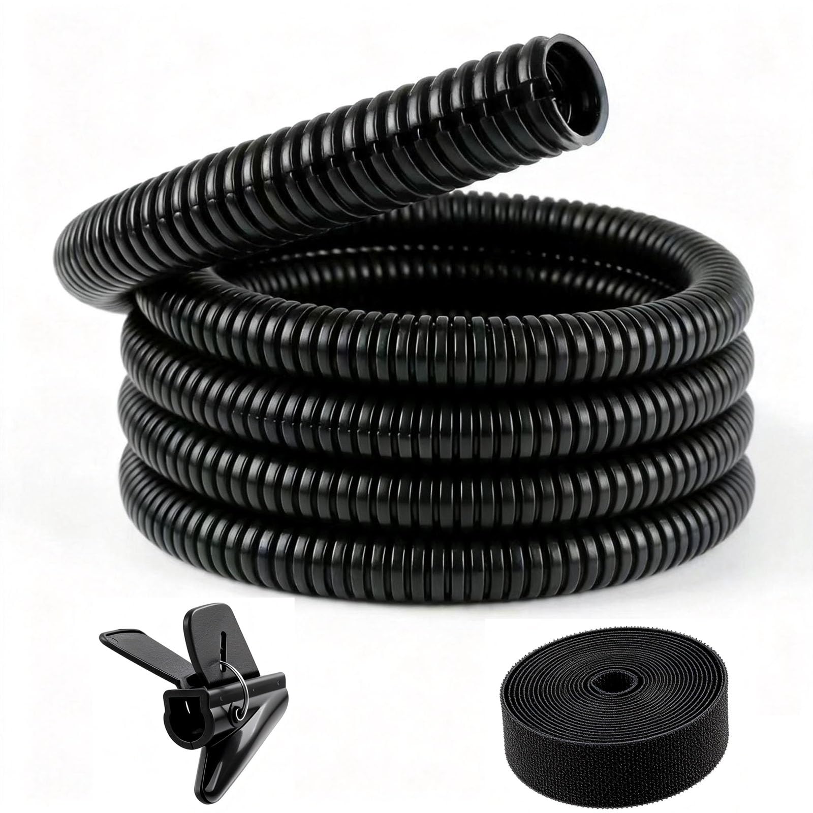 Cable Tidy Sleeve Black Flexible Cable Protector Tube Trunking Split Corrugated Wire Tube for Car, Garden and office, Provides cable protection for dogs and cats from pet chewing (Black, 25mm x 3m)