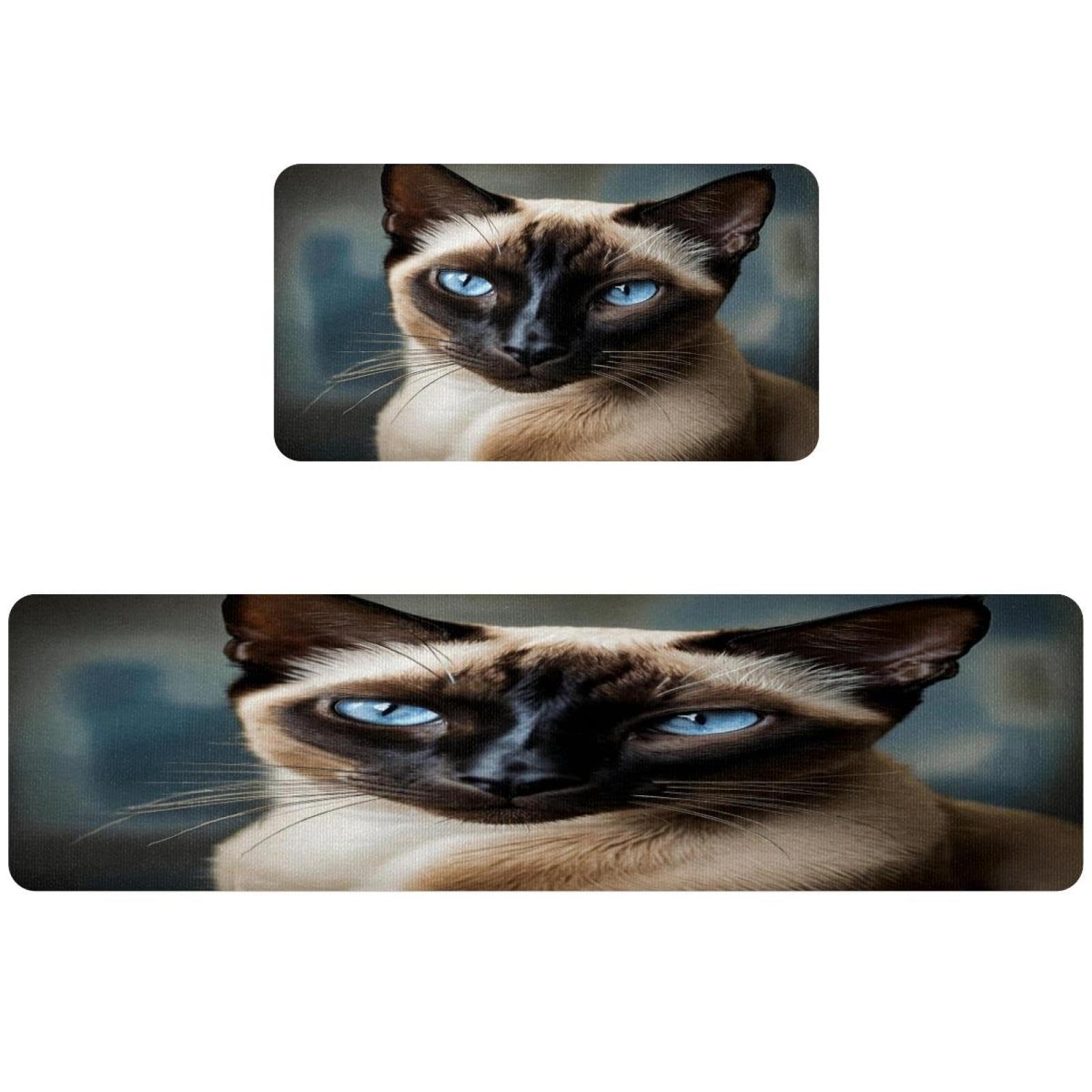 2 alfombrillas de cocina VAPOKF con diseño de gato siamés y base antideslizante