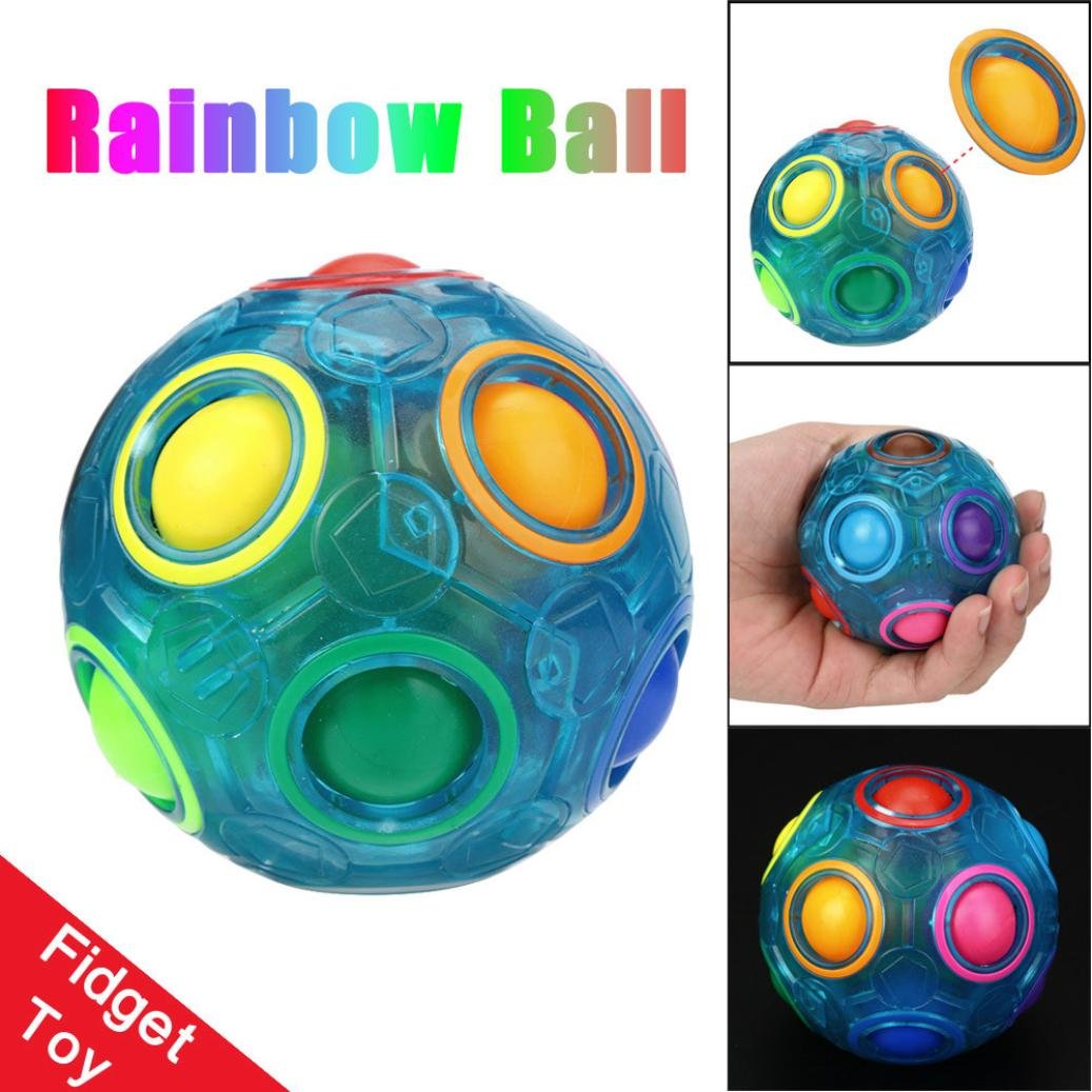 Magic Rainbow Ball,Kasien Luminous Stress Reliever Magic Rainbow Ball Fun Cube Fidget Puzzle Education Toy