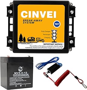 Trailer Brakes Break-Away Kit, Side Load Break-Away Controller System with Switch and LED Indicator, Built-in 12V 5AH Battery, Suitable for Trailer Caravans