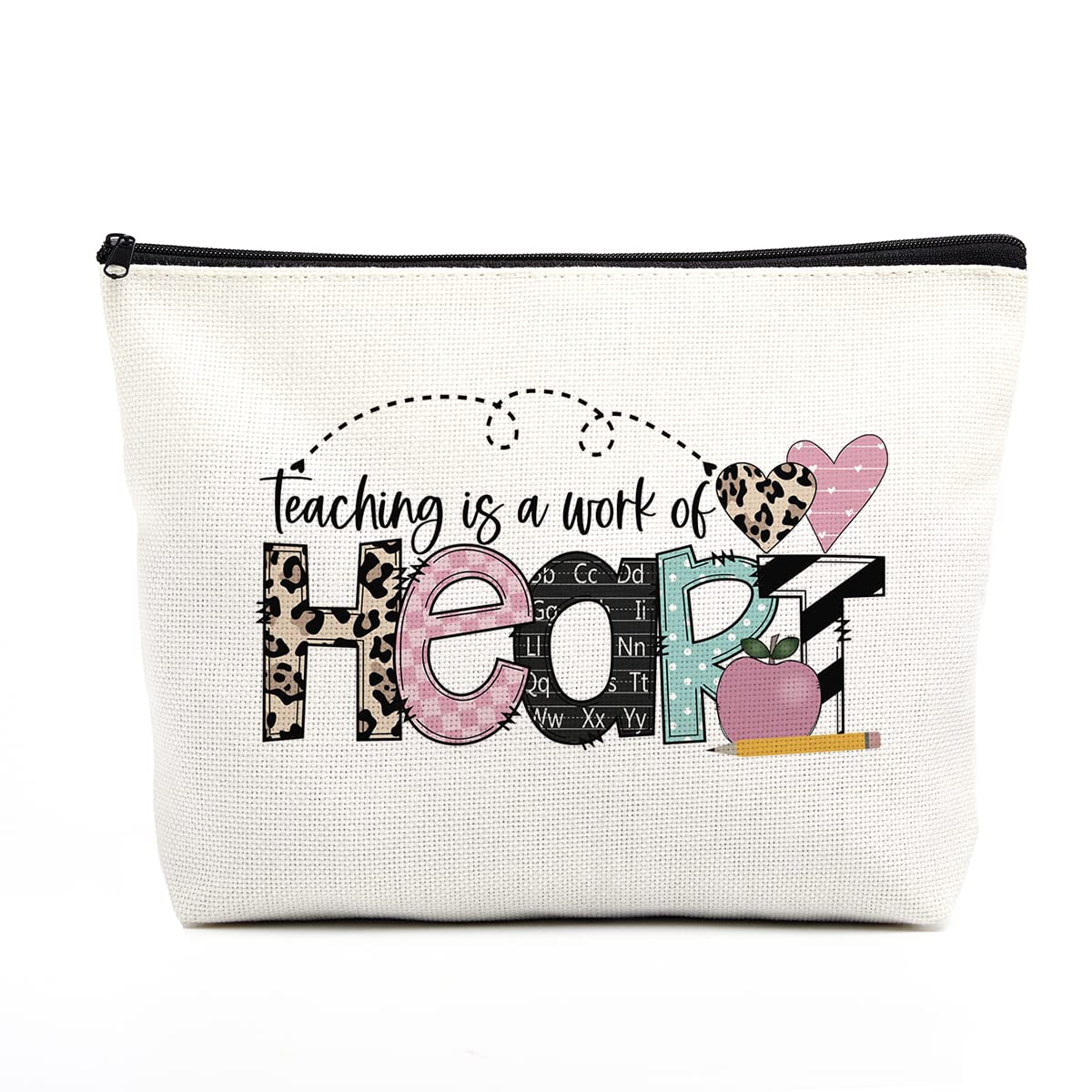 fkovcdy Teacher Makeup Bag & Gifts - Daycare & Funny Birthday/Christmas Gift Toiletry Bag Zipper Pouch - Teaching is a Work of Heart