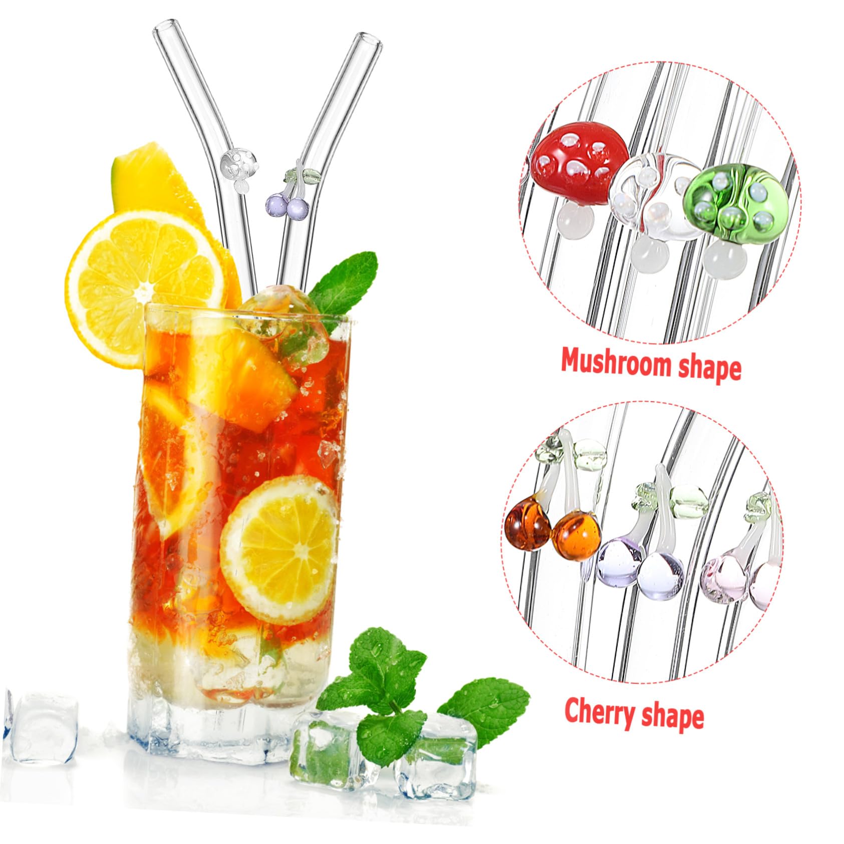 Juego de Pajitas de Vidrio Transparente Curvadas con 6 Piezas y 2 Cepillos de Limpieza, Reutilizables, Resistentes y Versátiles para Té con Leche y Agua Color Aleatorio