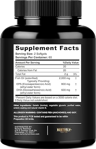 Miniatura 5 de Complejo de magnesio y aceite de pescado Omega 3 - Citrato de magnesio 500 mg - Aceite de pescado 2000 mg, 800 mg EPA y 600 mg DHA - Relajación