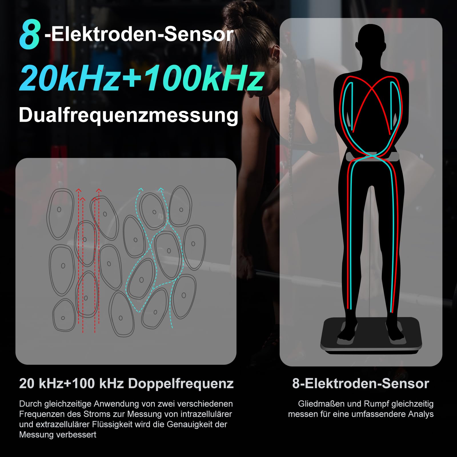 Körperfettwaage mit Handsensoren, 8 Elektroden Körperanalysewaage mit TFT Display, Waage mit Körperfett und Muskelmasse, 28 Körperanalysewaage der Körperzusammensetzung, Personenwaage für 24 Nutzer