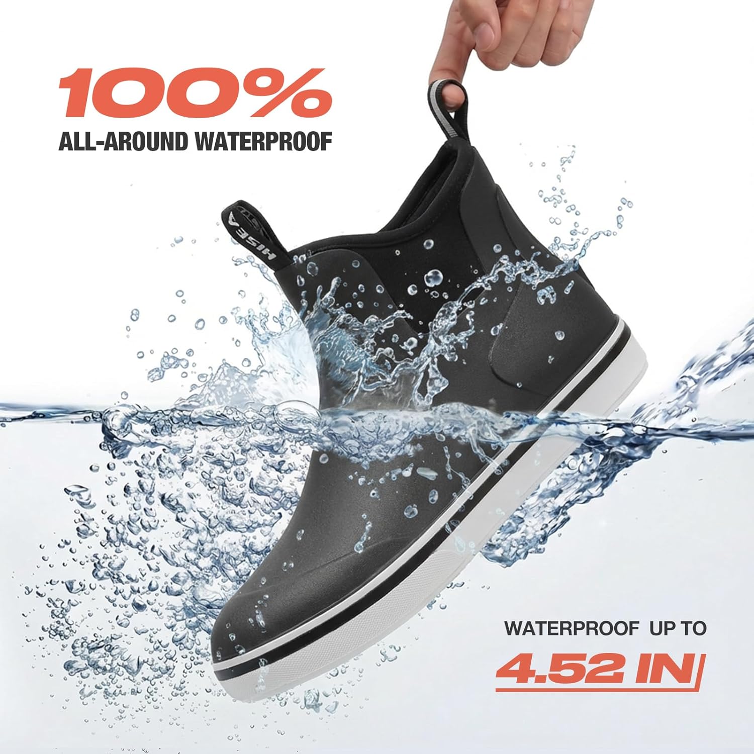 HISEA Deck Rain Boots for Men, Waterproof Fishing Rubber Boots with High Traction, Men's Ankle Saltwater Chelsea Boots for Gardening, Boating, Sailing