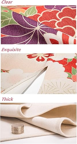 Miniatura 3 de Cortina de lino de algodón con estampado japonés Noren para puerta y ventana, 33.5 pulgadas de ancho x 35.5 pulgadas de largo (flor)