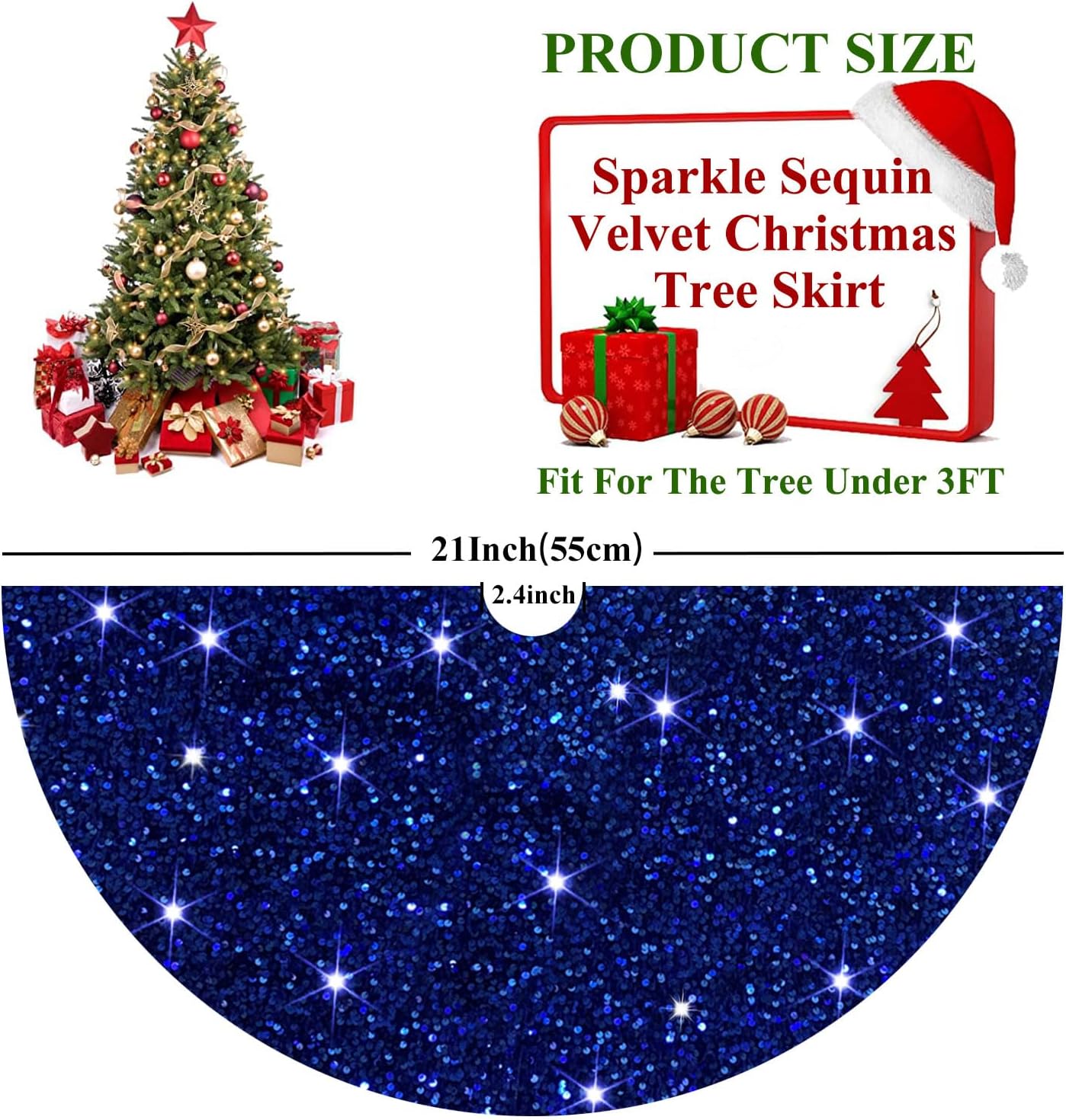 Christmas Tree Skirt Christmas Tree Storage Bag Bundle (21 Inches，Fit up to 7.5 FT Trees) Tree Skirt Blue Christmas Decor Artificial Christmas Tree Bag for Holiday Storage