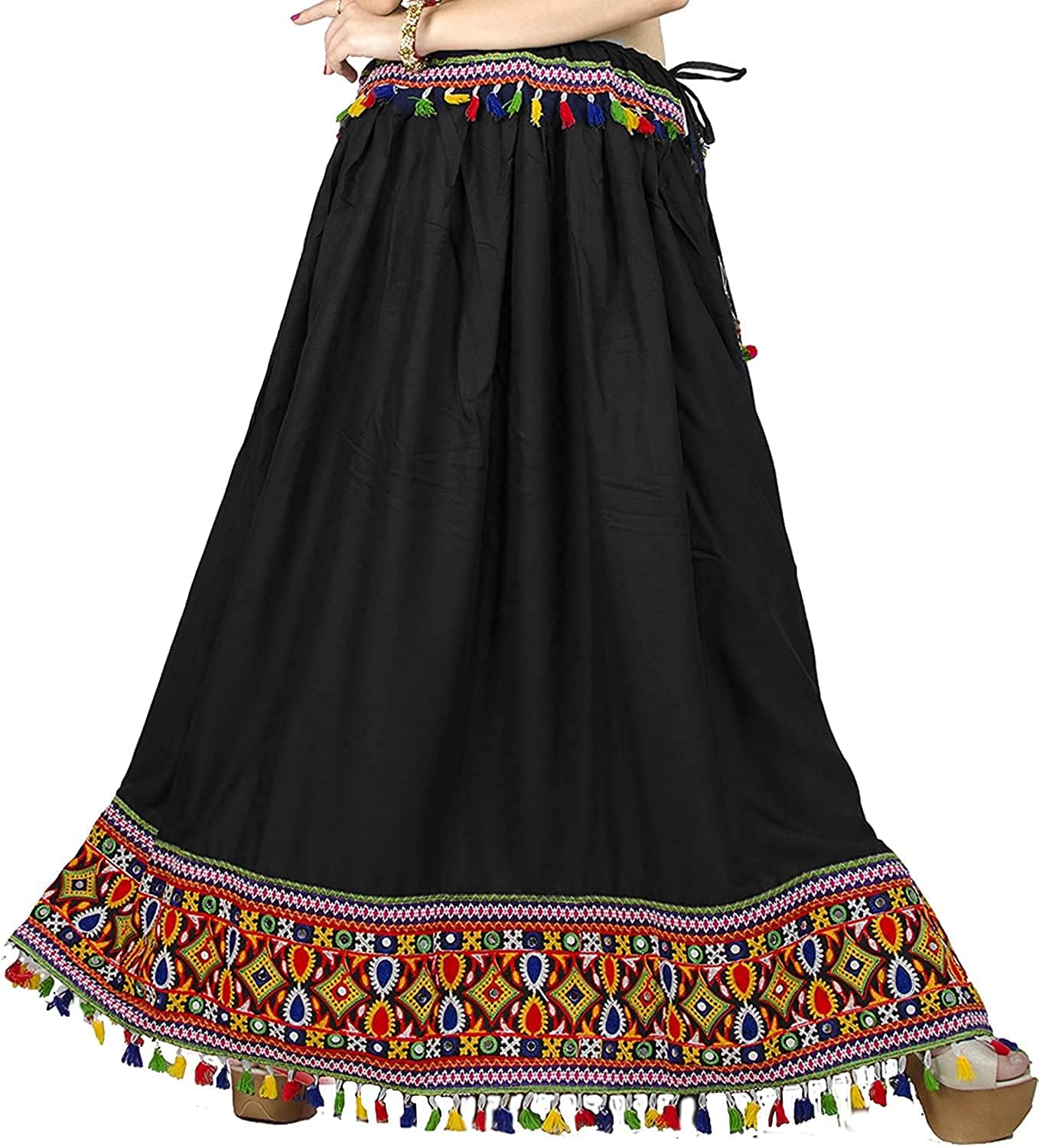 diamo Embroidered Border Ethnic Gujarati Style Rayon Long Skirt/Chaniya for Navratri Garba Skirt-picture-49