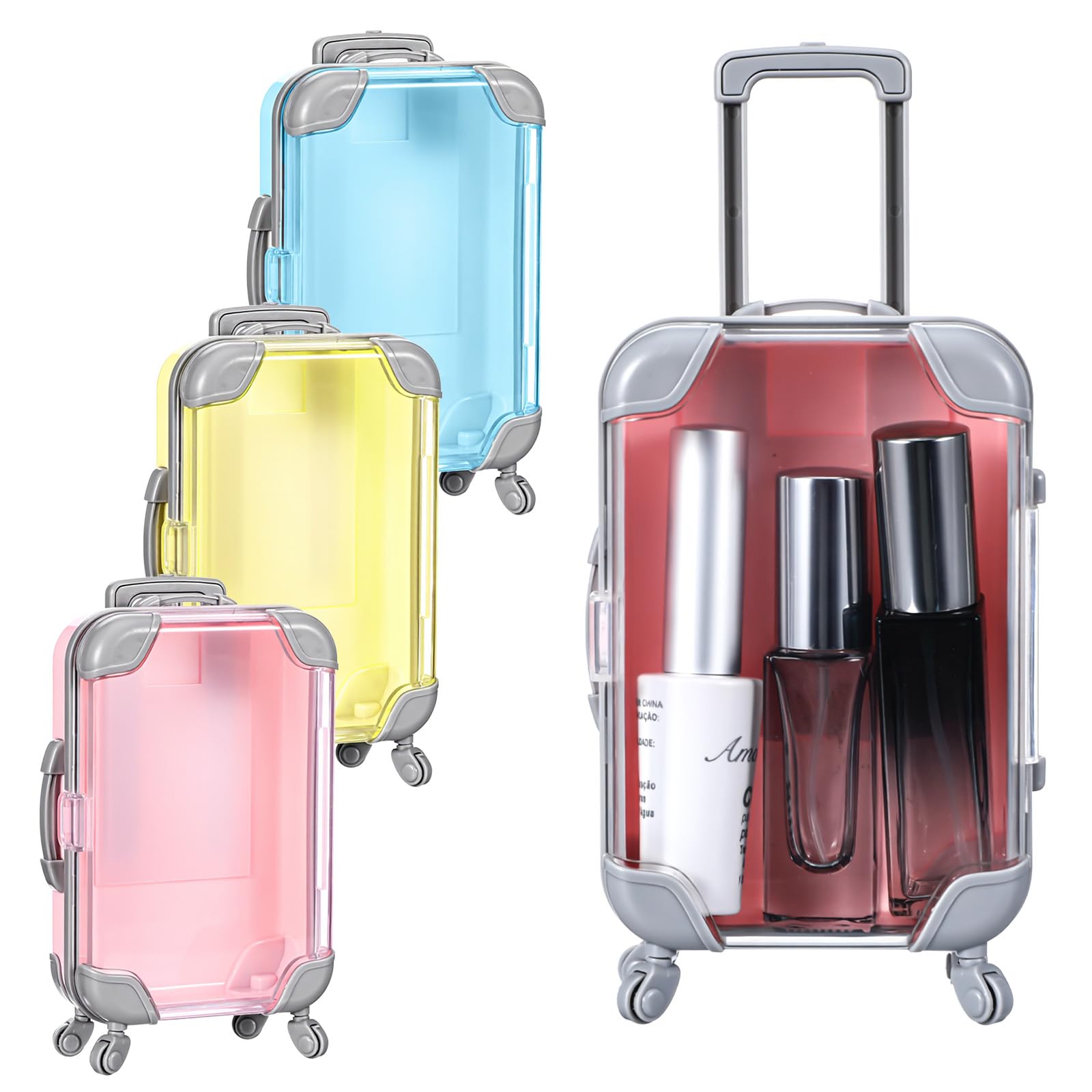 Abeillo 3 Pcs Mini Suitcase Gift Box, Mini Storage Box with Handle & Wheels, Tiny Suitcase Toy for Jewelry, Candy, Party Favors (Blue, Pink, Yellow)