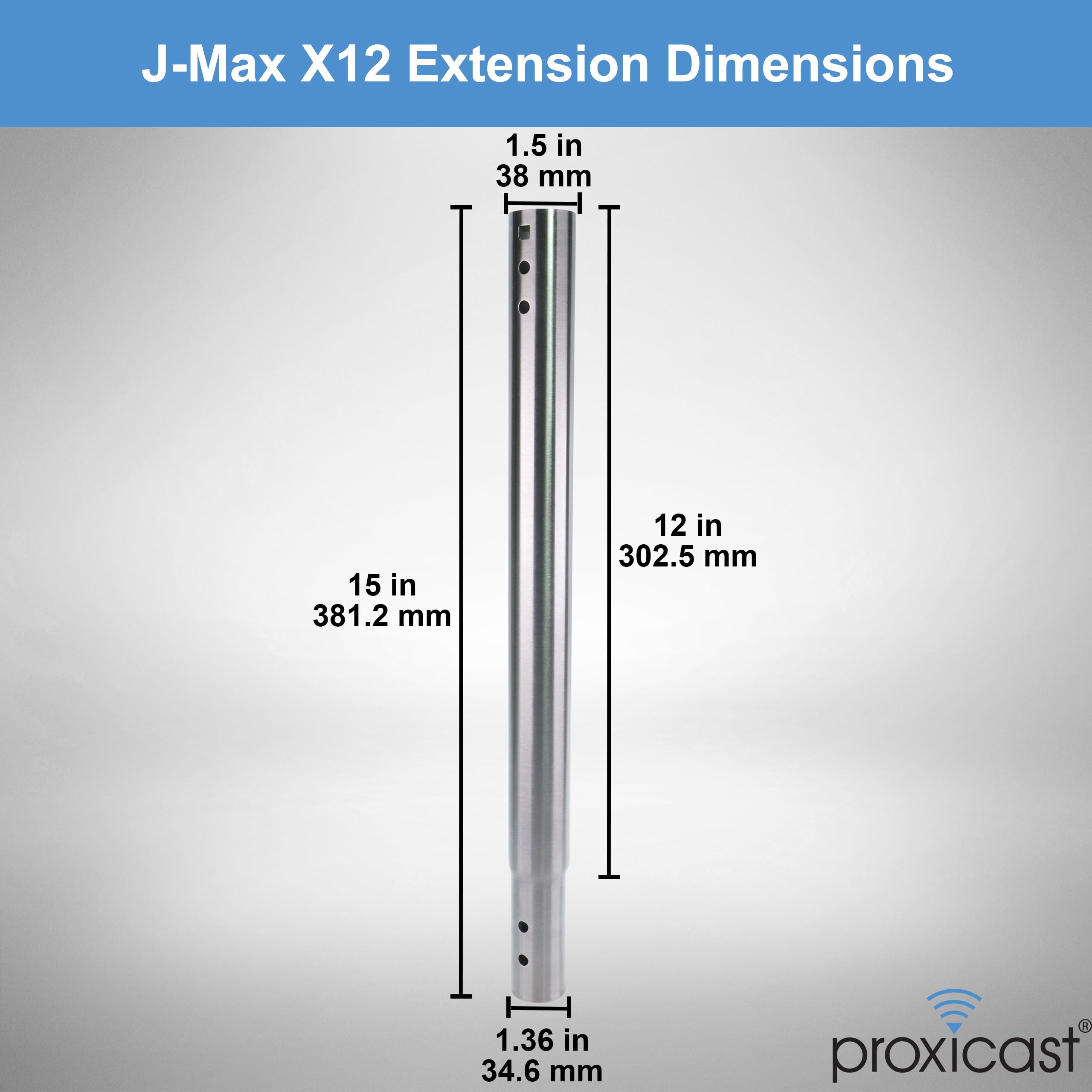 Asta di prolunga in acciaio inox da 30,5 cm per supporti antenna Proxicast J-Max (ANT-800-X12)