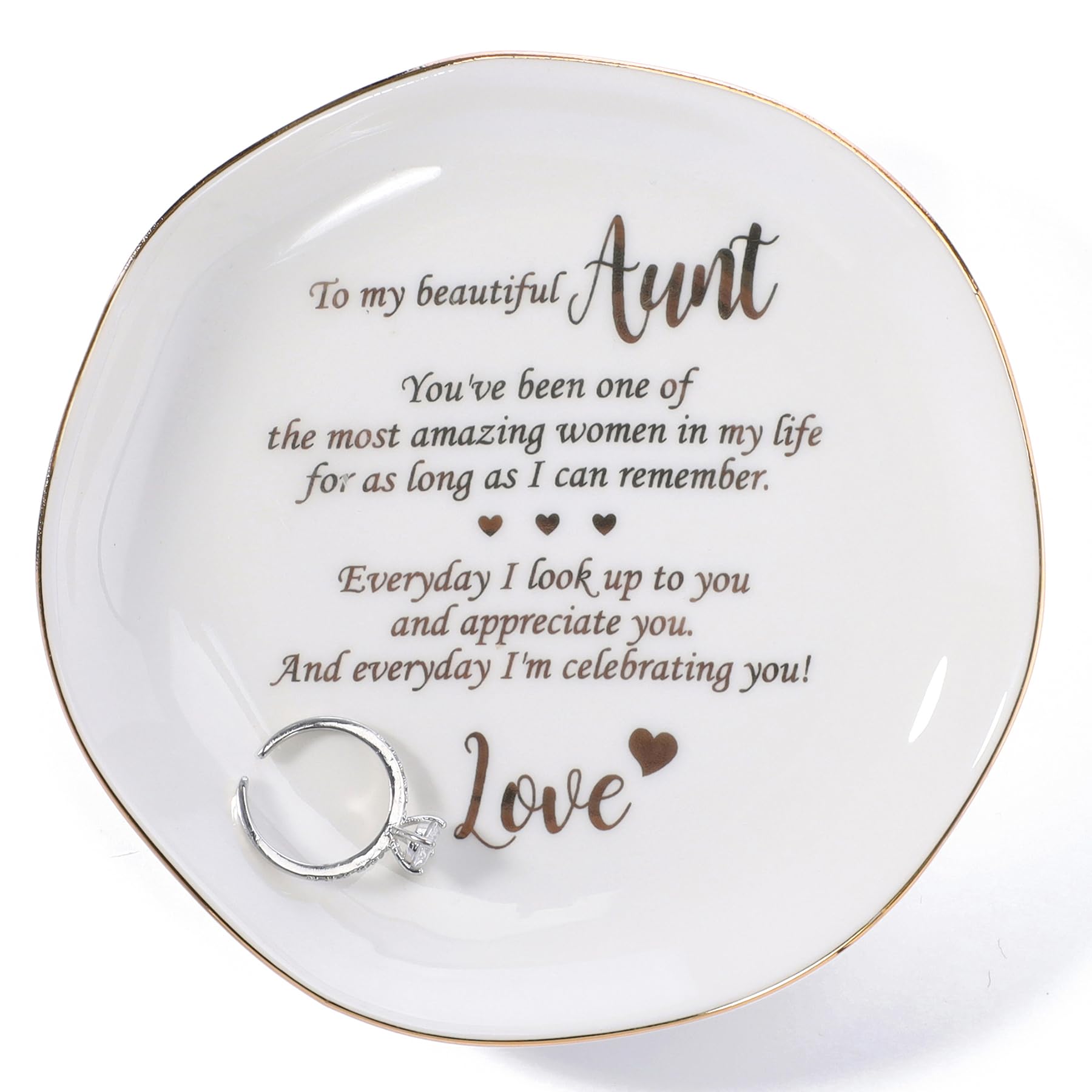 HOME SMILE Christmas Mothers Day Appreciation Birthday Gifts for Aunt from Newphew or Niece-Ceramic Ring Dish Jewelry Tray-Stocking Stuffers for Aunt