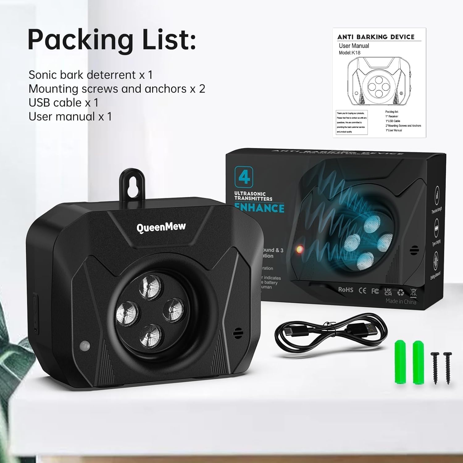 Anti Barking Device, Bark Control Device, Dog Barking Deterrent with 3 Adjustable Level Sonic Bark Up Dog Training Tools to 33 Ft Range Safe for Dogs and Human - Image 8