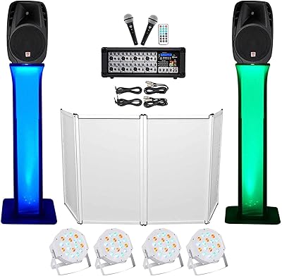 DJ Package w/15 Speakers+Bluetooth Mixer+Mics+Tripod+Totem Stands+Facade+ Lights