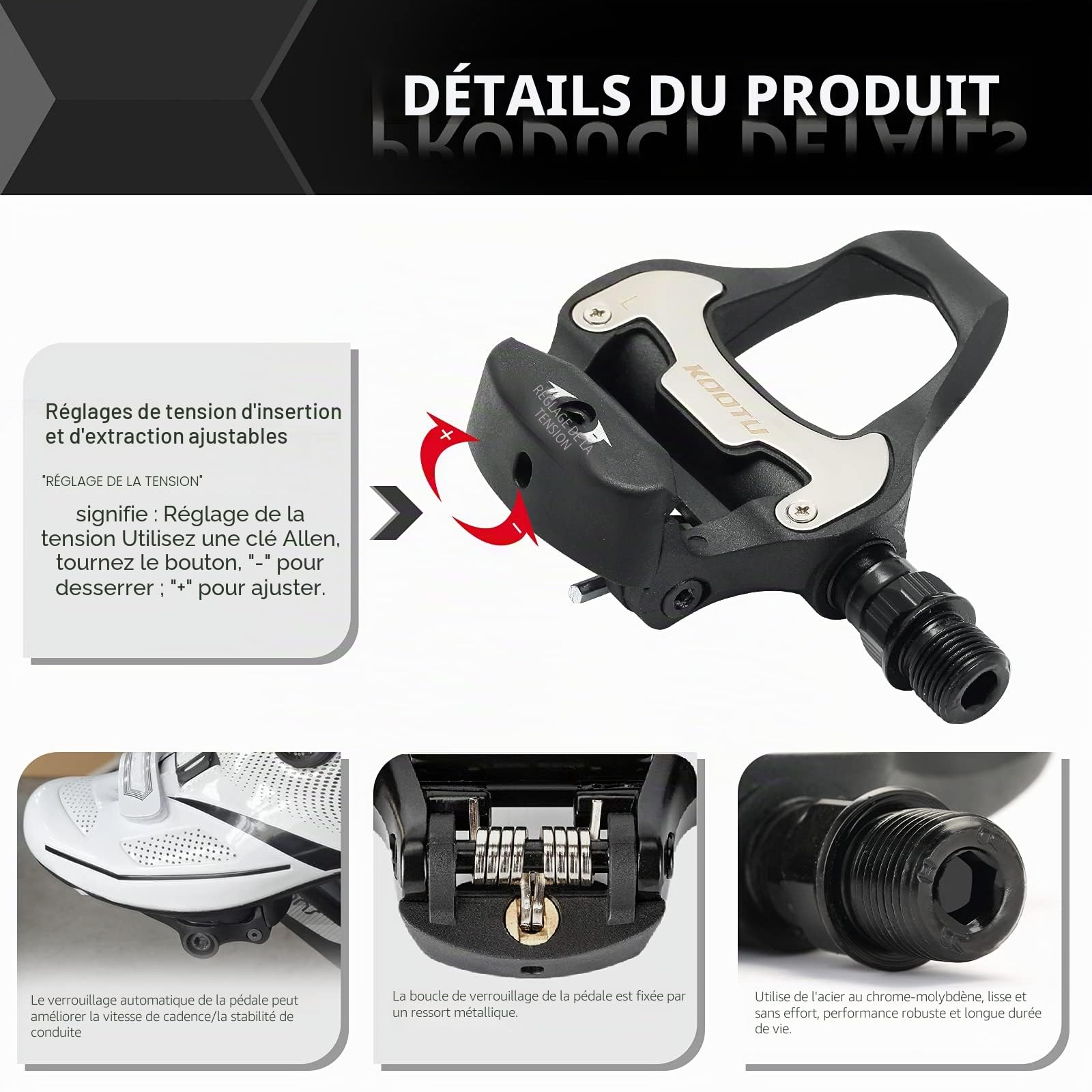 KOOTU Pédales automatiques de vélo, de Course 9/16 en Aluminium Pédale pour Vélo Universelle pédales de vélo de Course