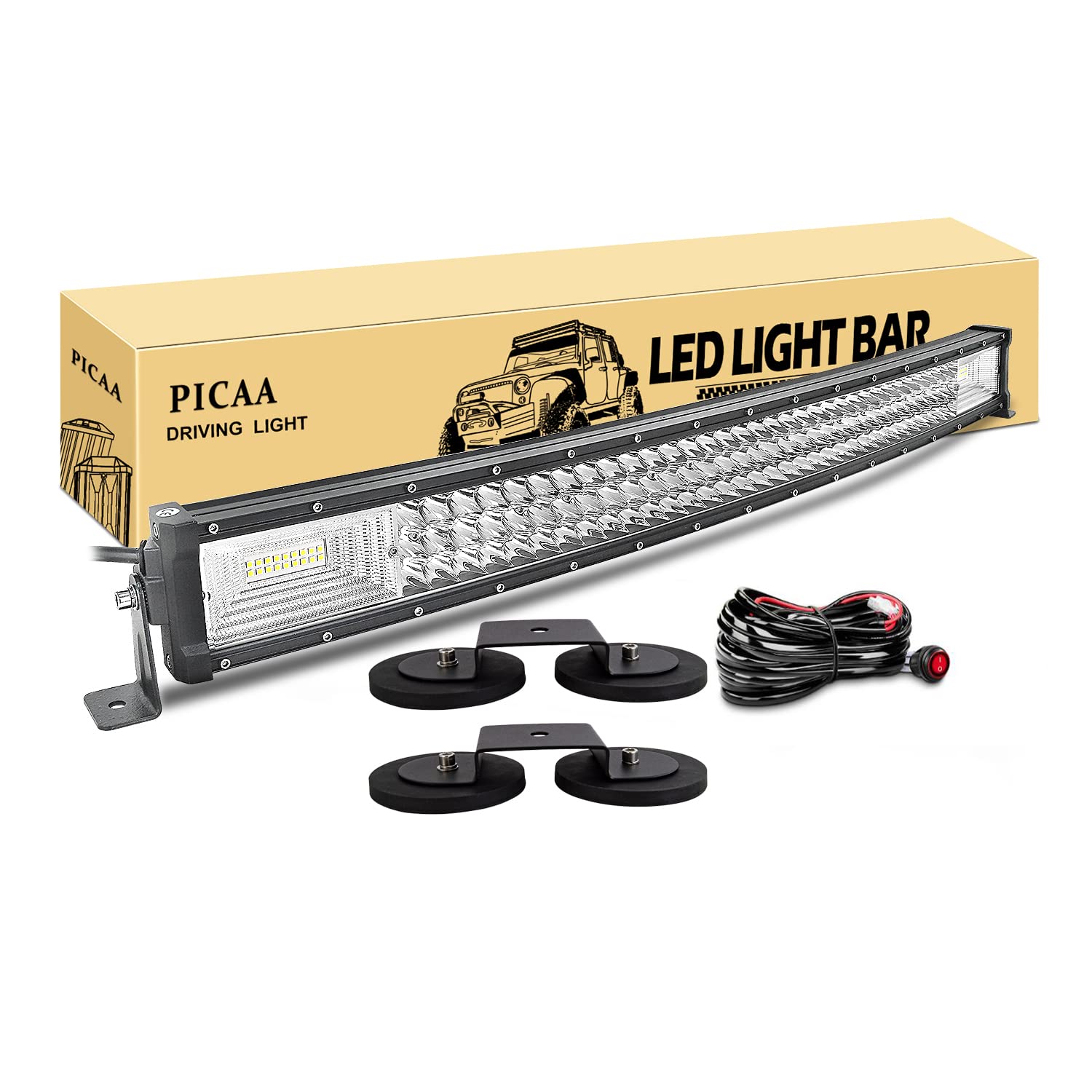 PICAA Barra de luz LED, 32 Pulgadas 78.5cm 405W 7D Barra de Luces LED de Triple Fila Curva Spot Flood Luces para Motocicleta Todoterreno 4WD SUV ATV UTV camión 12V con Soporte magnético-B | Triple fila, impermeable IP67, Rampa de LED, barra luminosa, todo