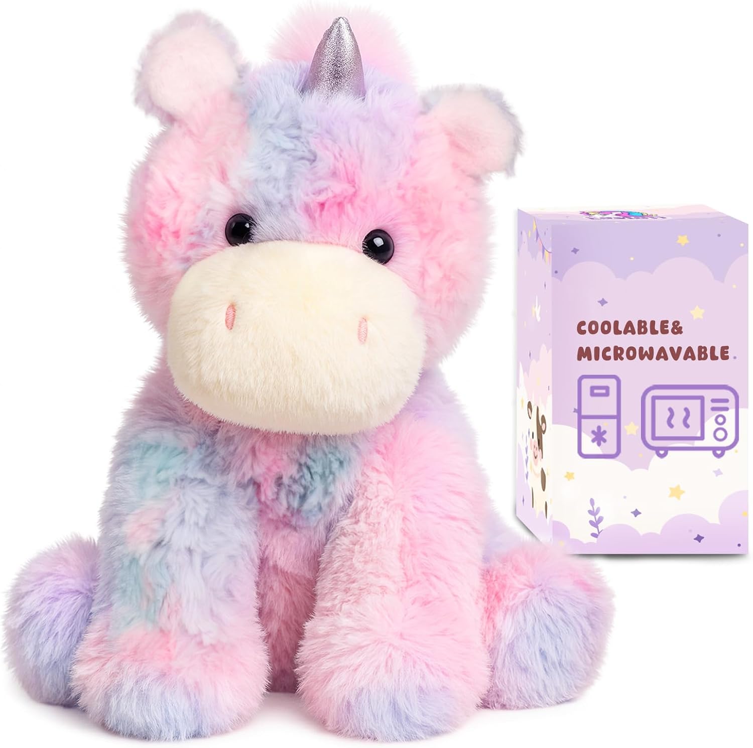 Easfan Microwavable & Weighted Stuffed Animals Rainbow Unicorn Plushie for Warmth-Comfort Cute Soft Plush Toys for Adults & Kids,12inch