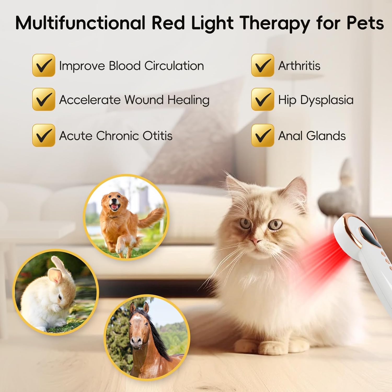 4x808nm+12x650nm, 3500mAh Battery, 4Hz pulsed Near Infrared Red Light Therapy Treatment for Body Pain Relief, Handheld Cold Light Therapy Device for Dogs Cats Horse Pets