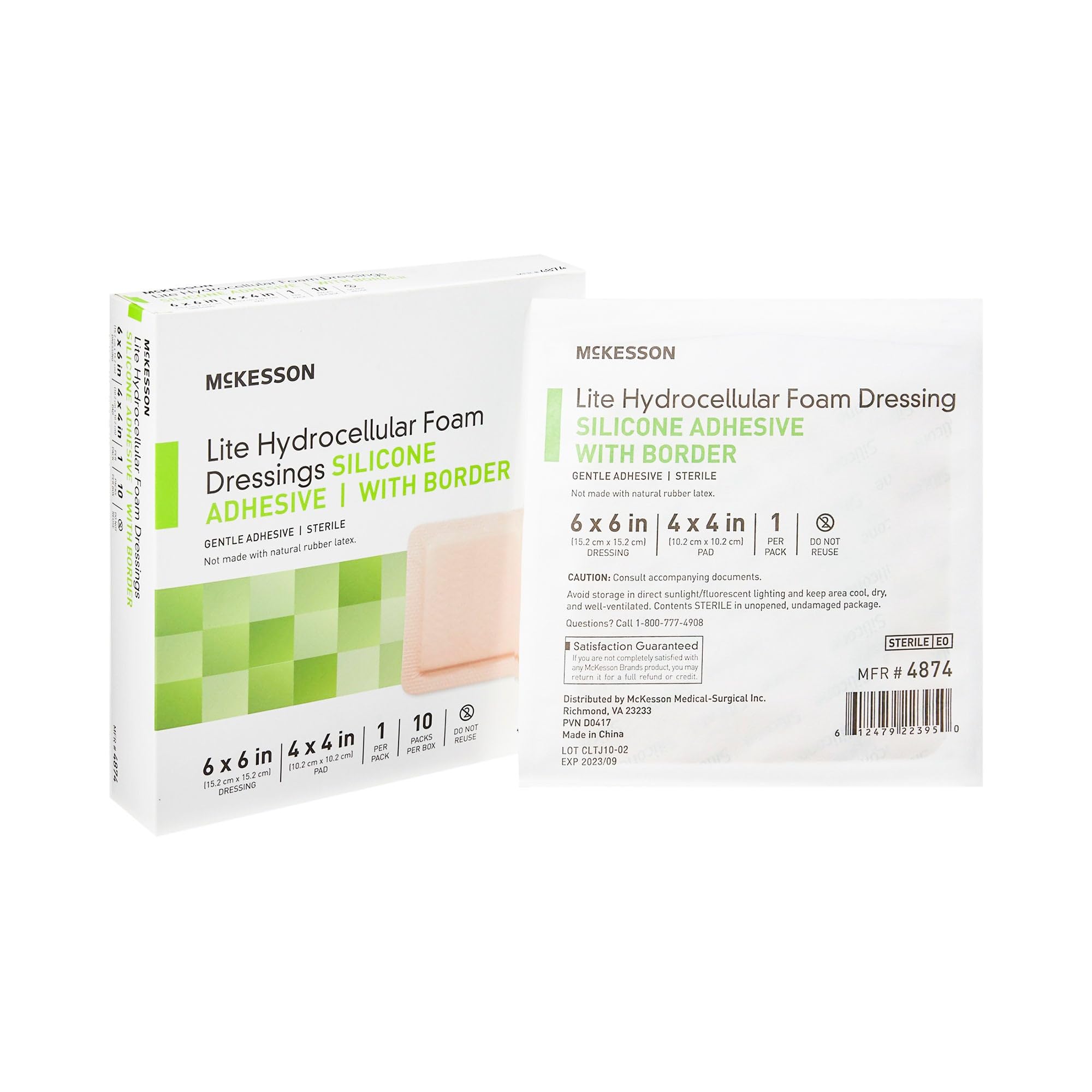 McKesson Lite Hydrocellular Foam Dressings, Border, 6 x 6 in, 10 ct