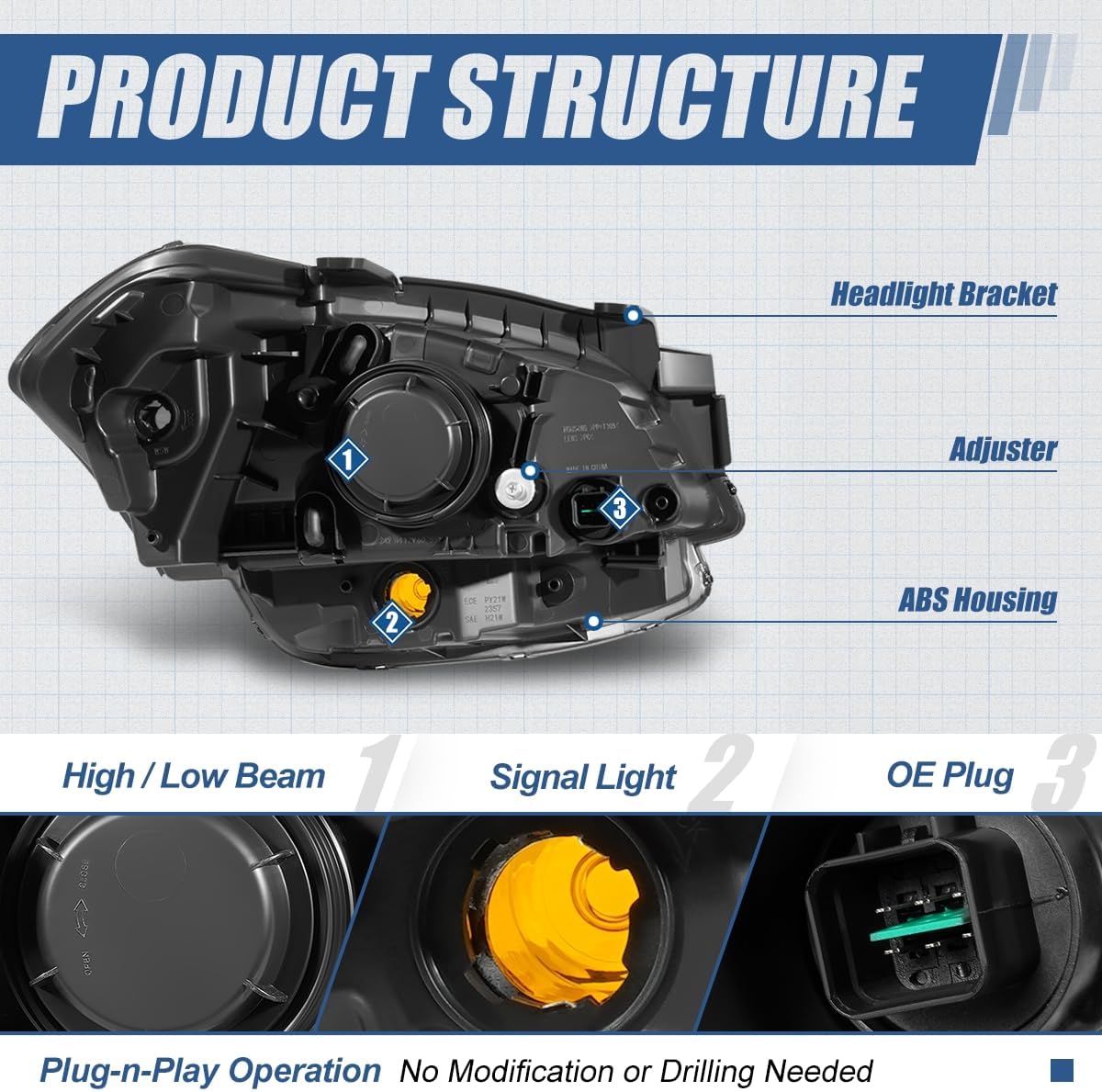 Auto Dynasty Factory Style Halogen Headlight Assembly Compatible with Soul 2010-2011, Driver and Passenger Side, Black Housing Clear Corner