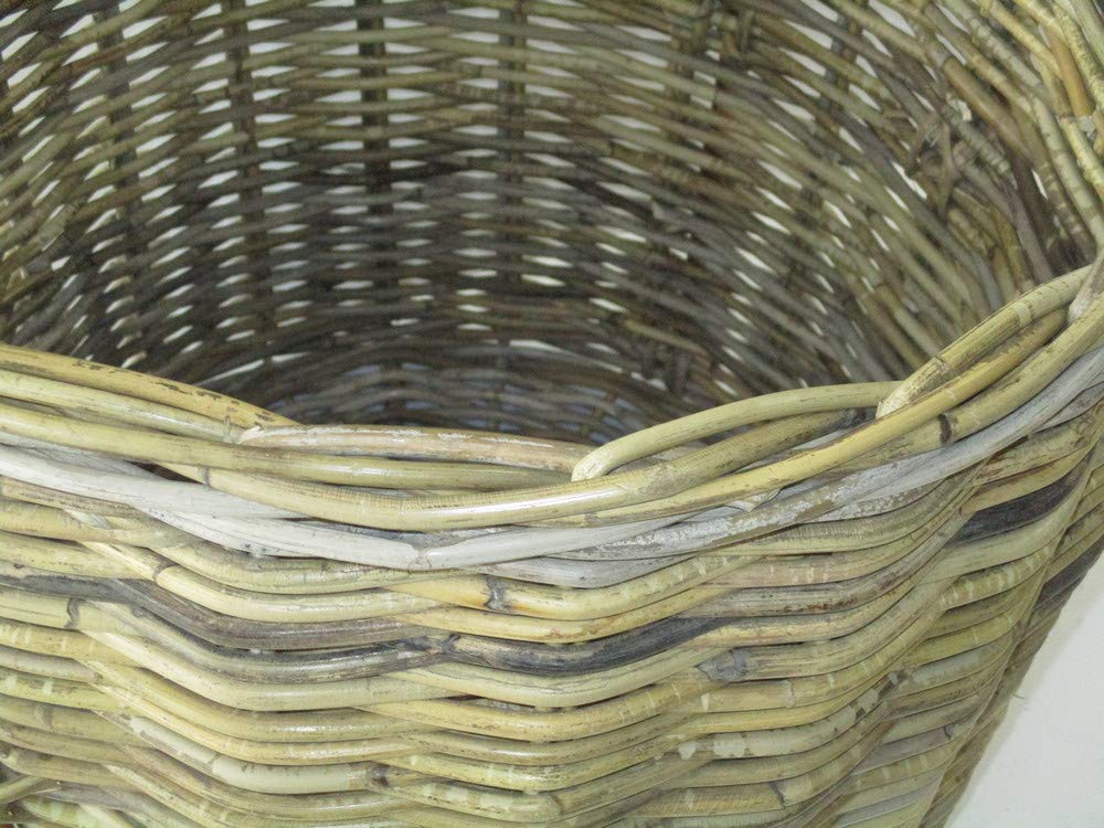 Cesto Vimini Porta CM 35X38 H con Manici 45 Legna in ROBUSTISSIMO GIUNCO con Manici di Canna Diametro Cesto per Camino E Pellet