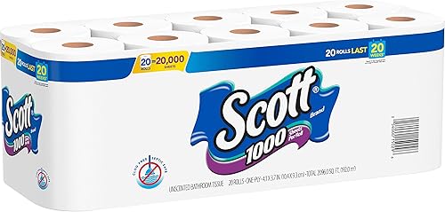 Scott 1000 hojas por rollo de papel higiénico, papel higiénico para baño, 40 cajas de cartón blanco