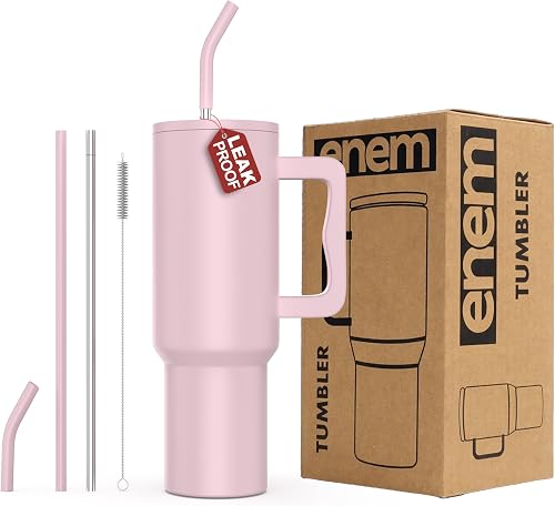 enem Tumbler, Rose Whisper, Insulated Premium Vacuum Leak Proof Stainless Steel Travel Mug with Handle, Lid & Straw, 1.2L for Coffee, Iced Tea, or Water